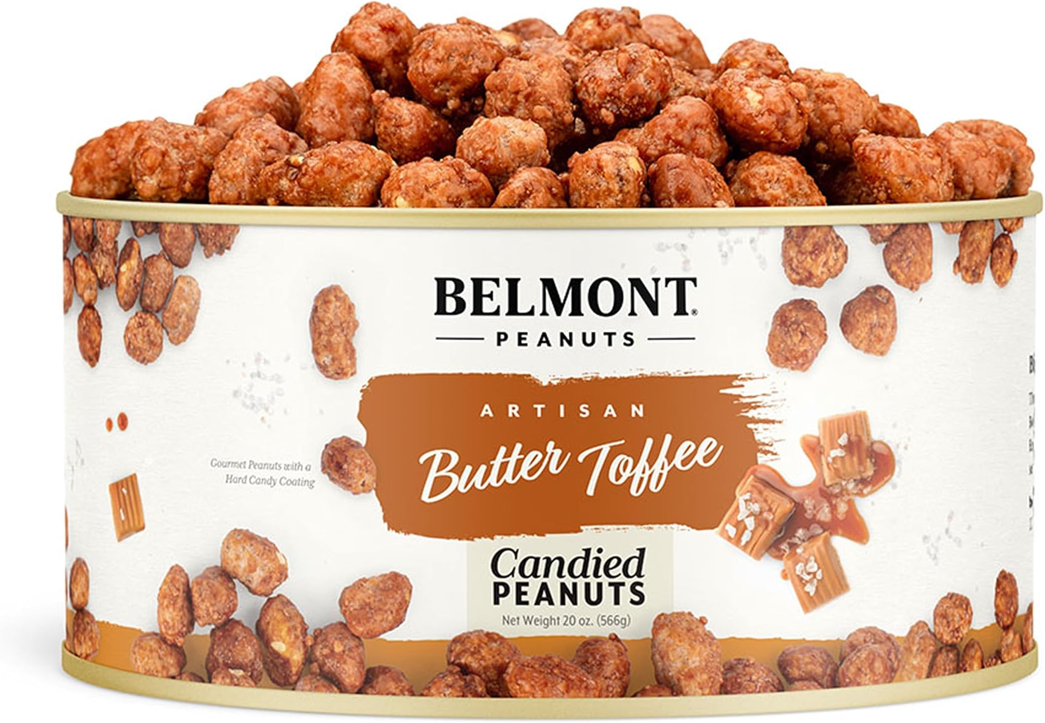- Belmont Peanuts Gourmet Butter Toffee Candied Peanuts, 20 oz (1 Pack) โ Only 4 Ingredients, No Preservatives, 3g Protein โ A Premium, Sweet, Buttery, Salty, Crunchy, Hand Seasoned Snack