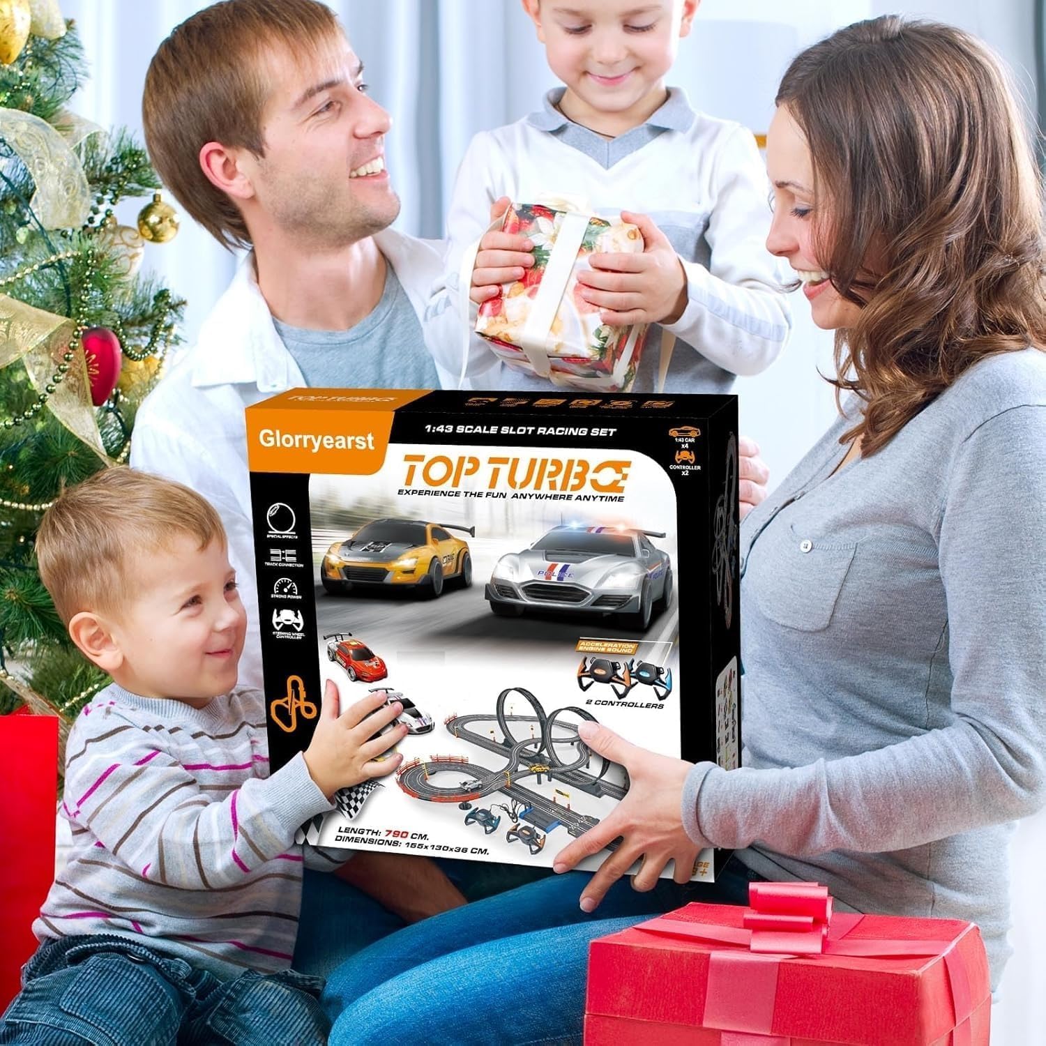 Lagertha Electric High-Speed Slot Car Race Car Track Sets 1:43 Scale 2 Slot Cars and 2 Hand Controllers with Headlights and Dual Racing,Toys Gifts for 6 to 15 Year Boys Girls (790 cm) 3