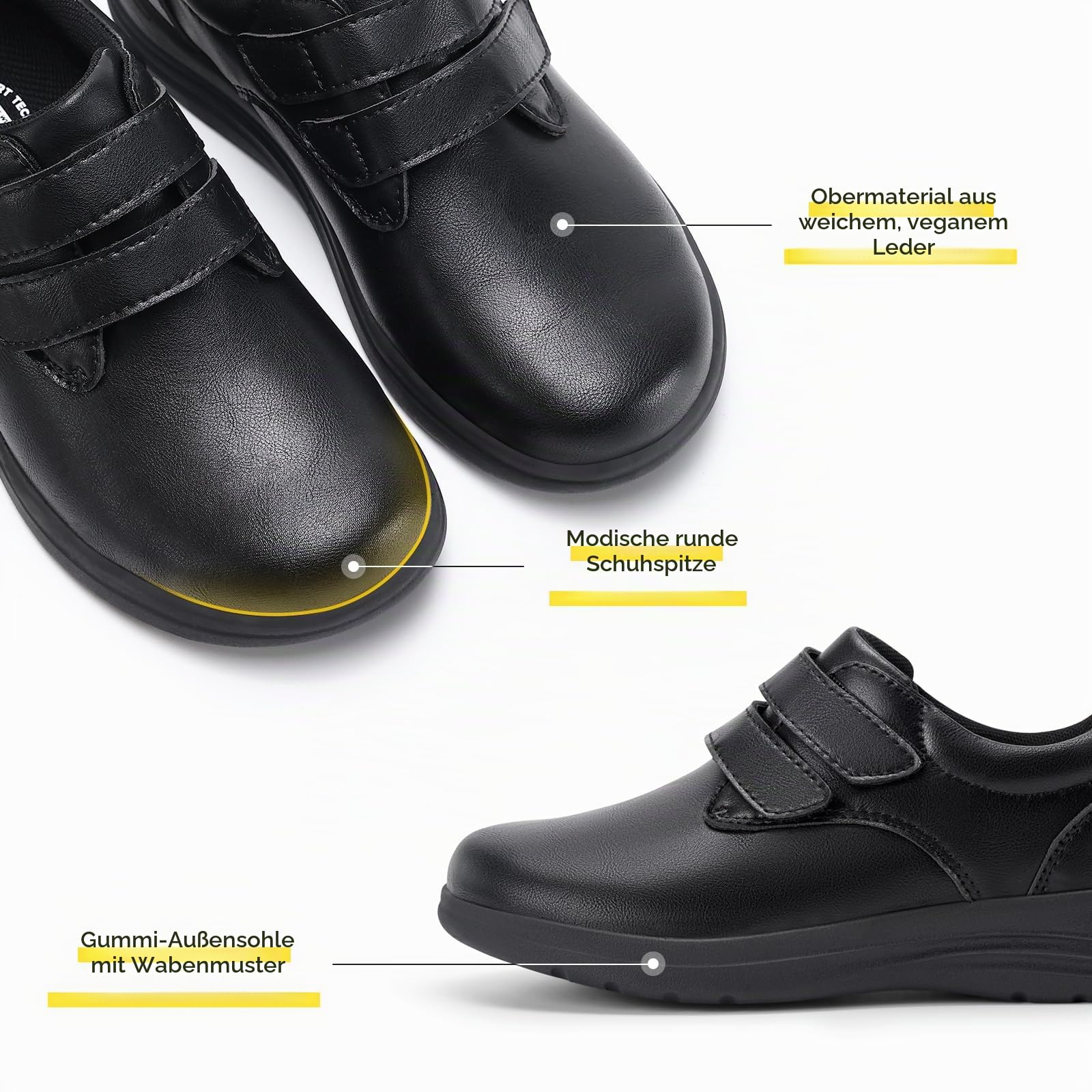 FitVille Diabetiker Schuhe Damen Extra Weit Leder Schuhe Hausschuhen Orthopädische Schuhe mit Klettverschluss Verstellbare Gesundheitsschuhe Bequemer Elegant Walkingschuhe für Geschwollene Füße