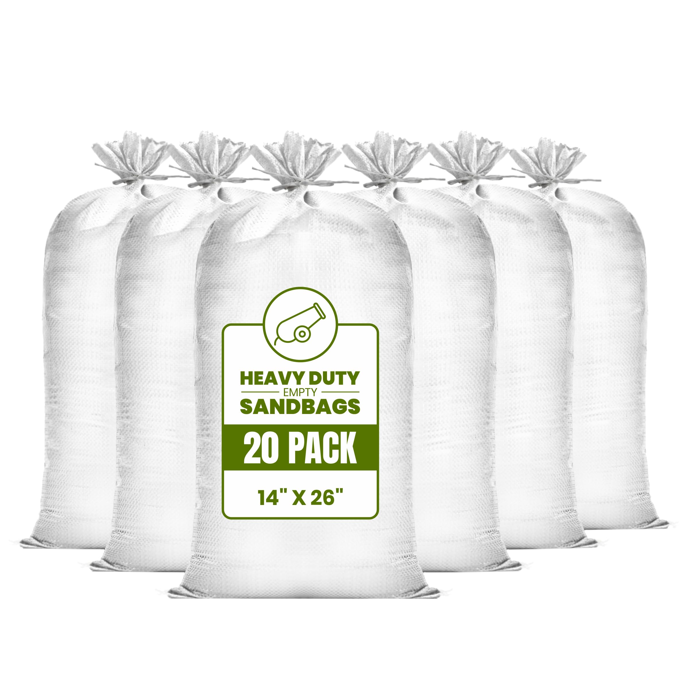 Photo 1 of (Not Made in China) 20 Pack, Heavy Duty Sand Bags for Flooding, Empty Sandbags with Tie Strings, UV Protection 1600 Hours, Flood Control,14in x 26in, Sandbag for Weight, 50lb Capacity, White