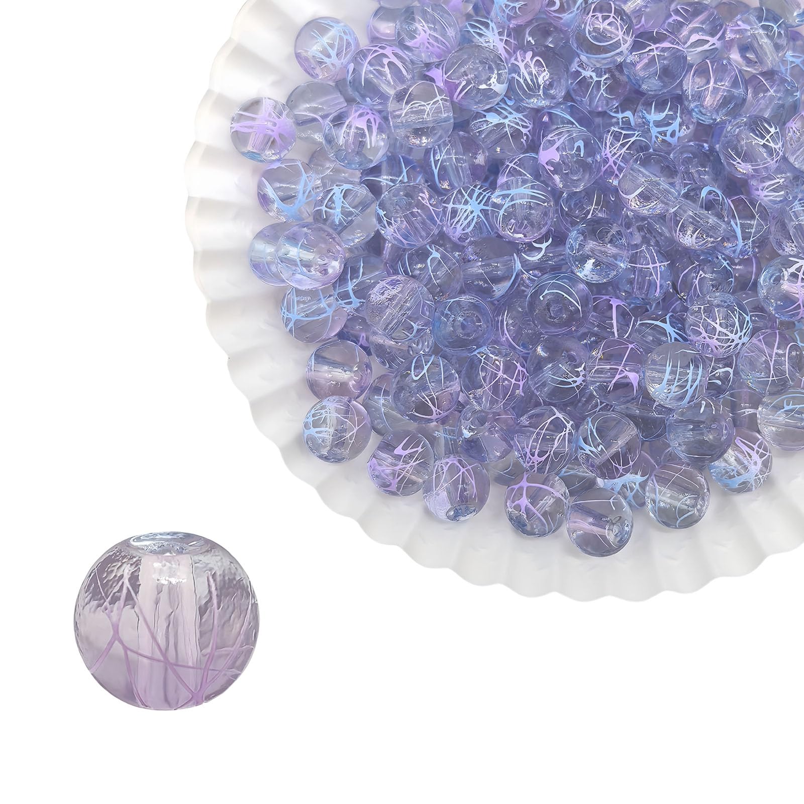 Photo 1 of ***missing parts***8mm Drawn Glass Beads - 200pcs Crystal Transparent Blue&Purple Round Beads for Jewelry Making, Bracelets, DIY Crafts - Solid & Durable Sturdy Beads for Stringing, Wire Wrapping, and Home Decor
