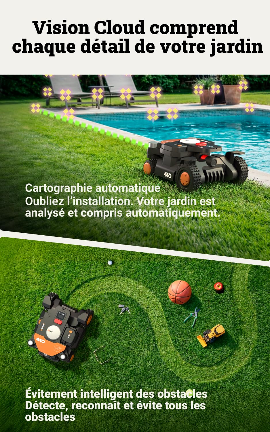 WORX Vision Cloud 4WD Robot Tondeuse WR340E — vue 3