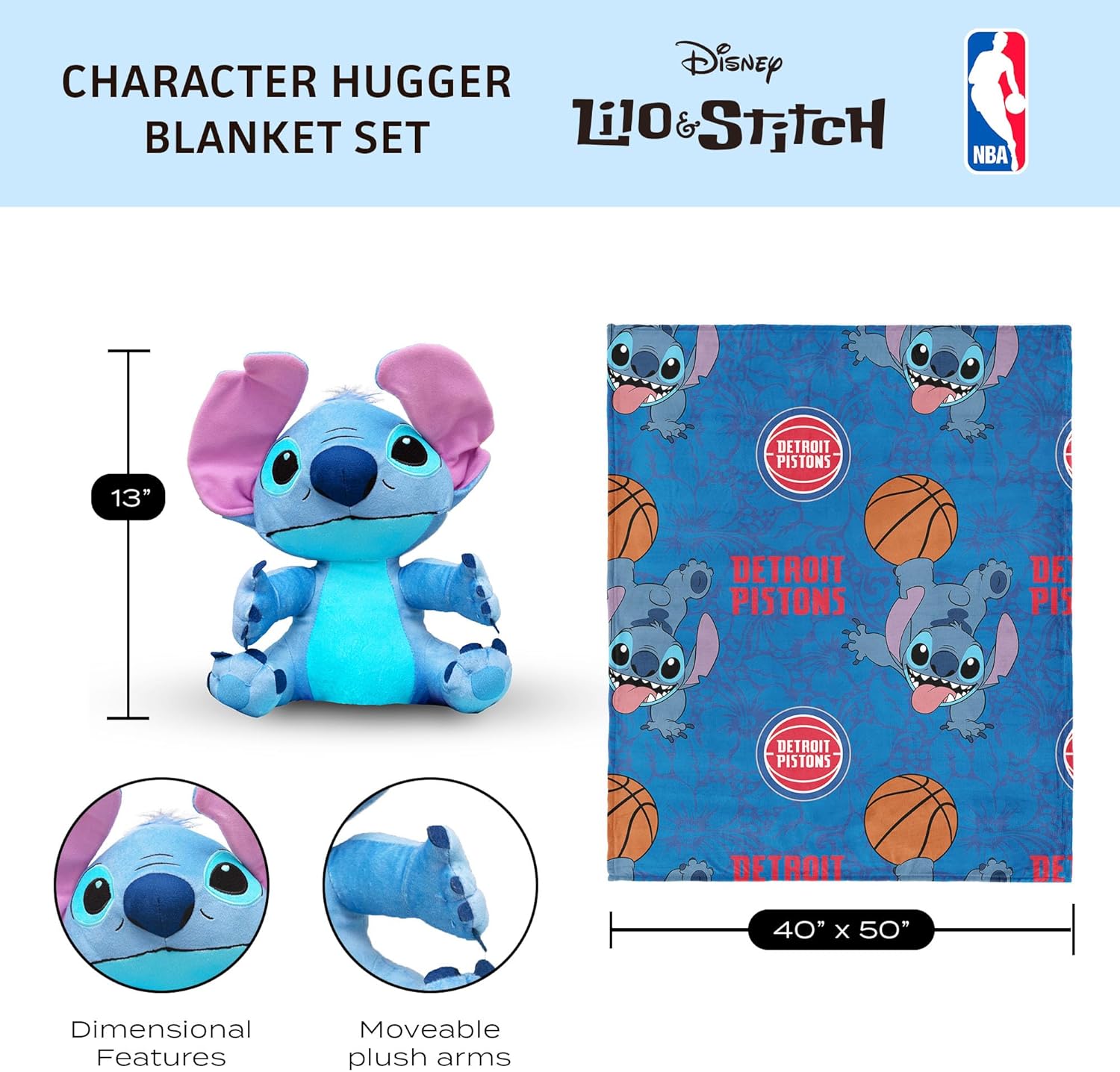 Northwest NBA Stitch Hugger Pillow & Silk Touch Throw Blanket Set, 40 x 50 Inches