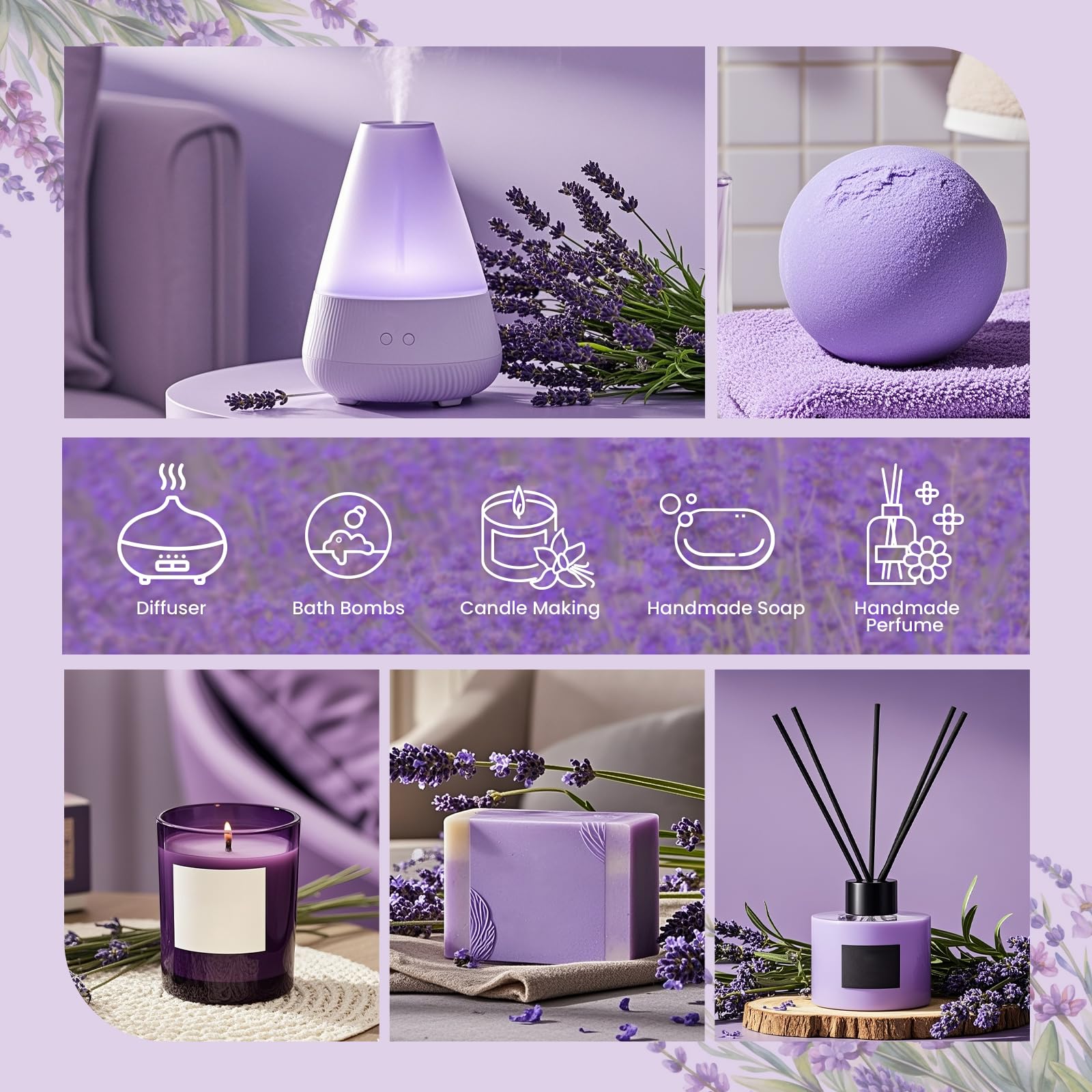 HANOLLY Olio Essenziale Lavanda 100ml, Oli Essenziali per Diffusori Naturali, Profumati di Aromaterapia olio per Massaggio Corpo, Candele Fai da Te, Diffusore, SPA, Bagno, Regalo donna compleanno DIY