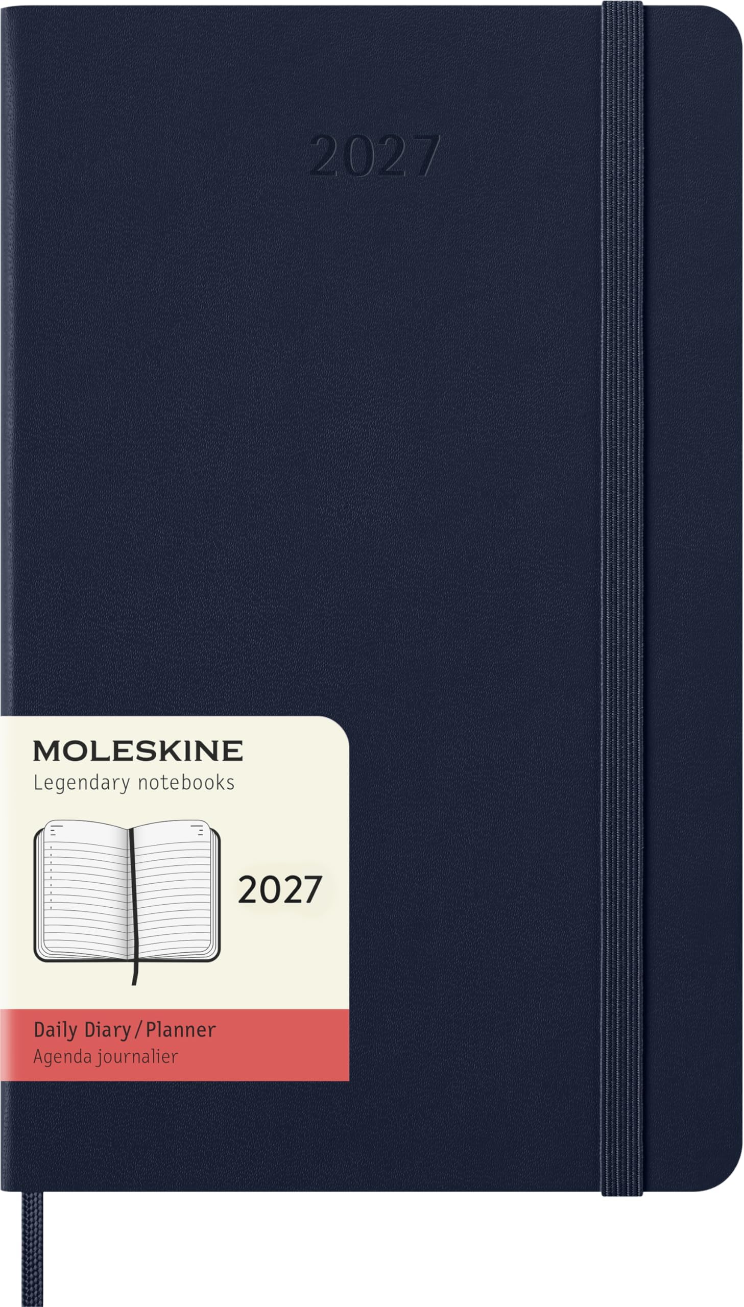 Moleskine Daily Planner 2027, Hard Cover 12 Month Diary with Elastic Closure, Large 13x21 Cm, Sapphire Blue