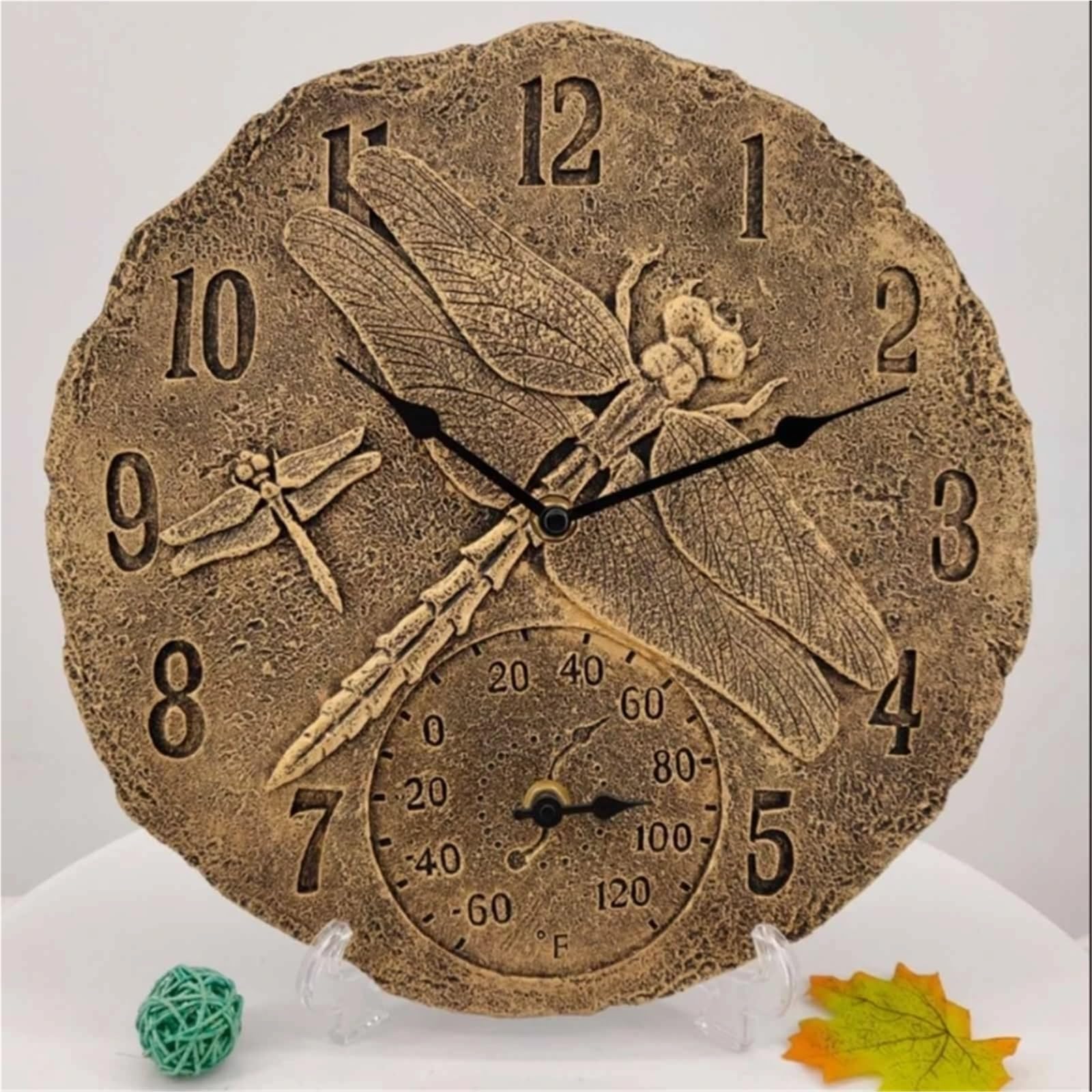 Horloge Murale en résine thermomètre Horloge extérieure pour Extérieur, Jardin, Balcon
