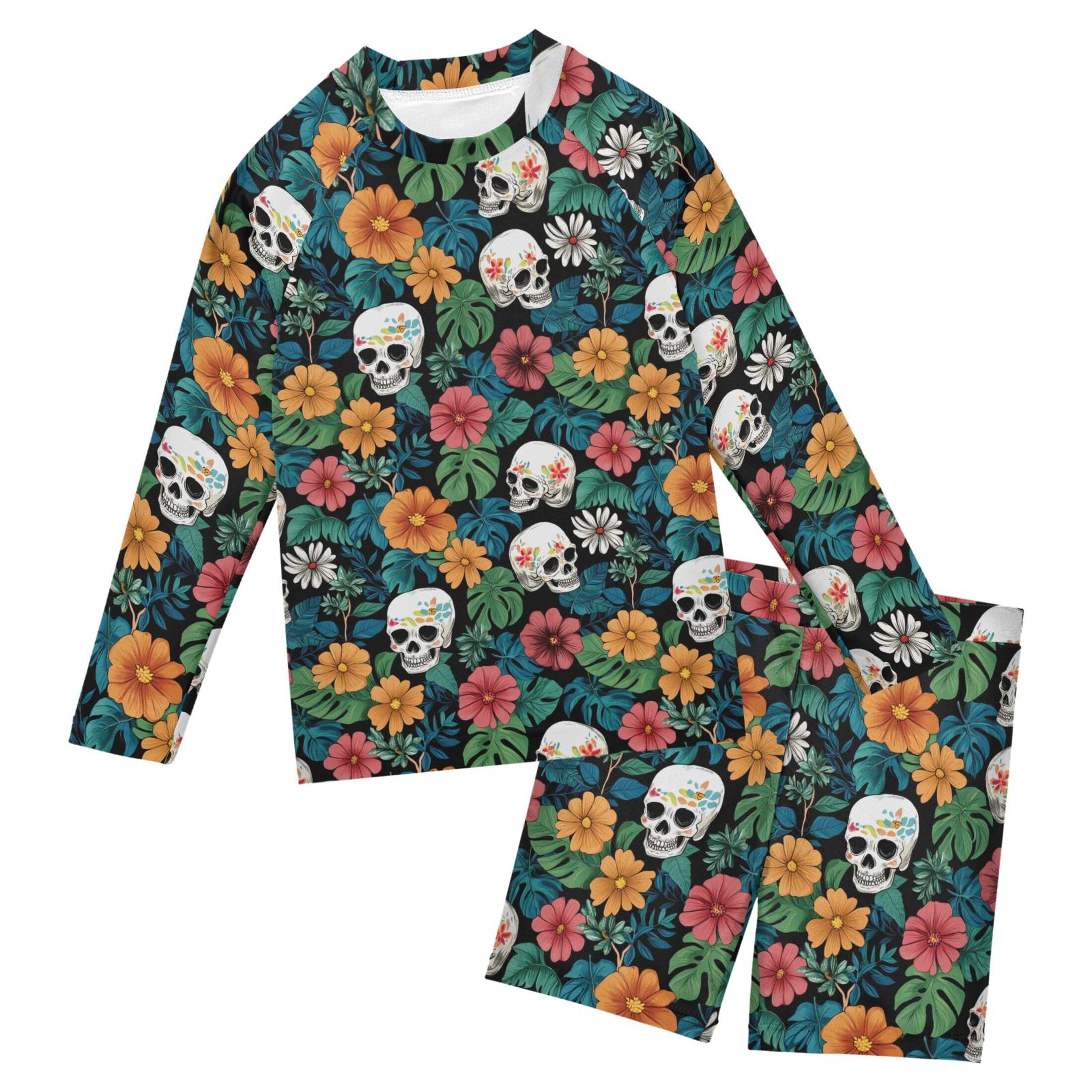 Skull Flower Baby Boys' Toddler Long Sleeved Rashguard Swim Bathing Suit Set B0404456