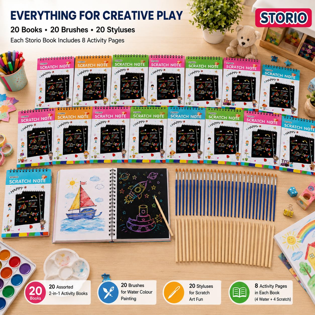 Water Colour & Scratch Art Books - 20 Pack for Kids -7