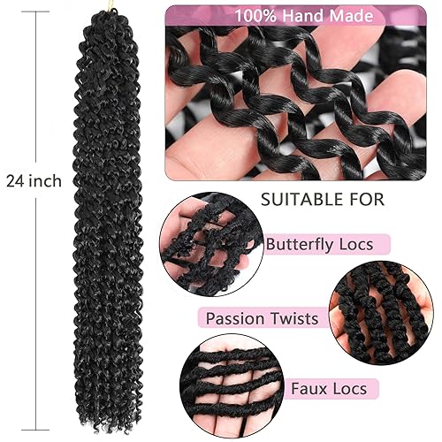 Miniatura 4 de Alrence Cabello Passion Twist de 24 pulgadas, 8 paquetes de cabello ondulado de ganchillo rizado para trenzas de ganchillo largas Bohe (24 pulgadas,