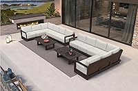 Purple Leaf 14-Piece L-Shaped Outdoor Sectional Sofa Set with 9.6" Thick Cushions & Table, Bronze - Modern Patio Conversation Set
