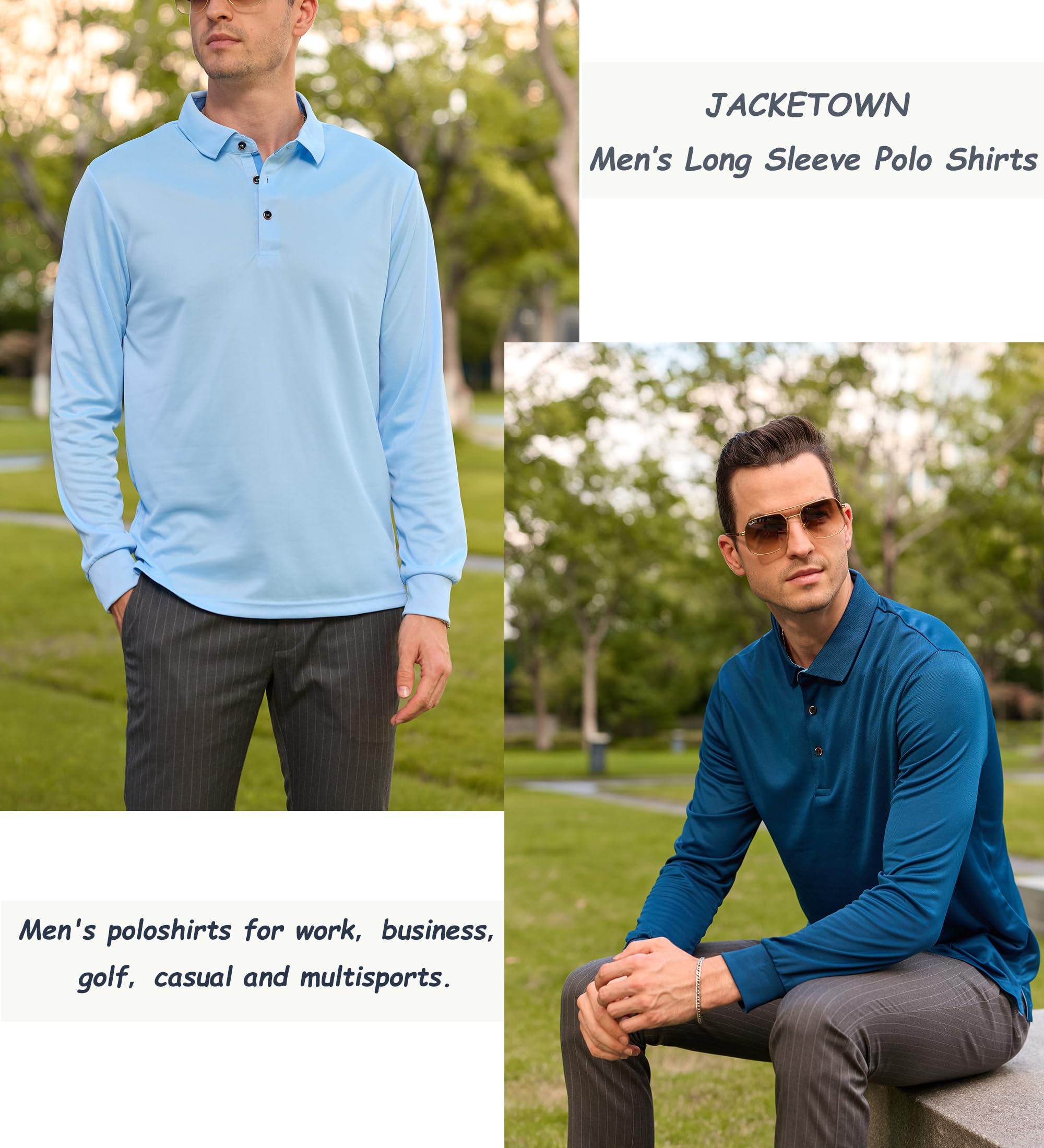 JACKETOWN Polo Uomo Maniche Lunghe Polo da Golf Tennis Casual T Shirt Traspirante Primavera Autunno Camicie per la Pesca Escursionismo