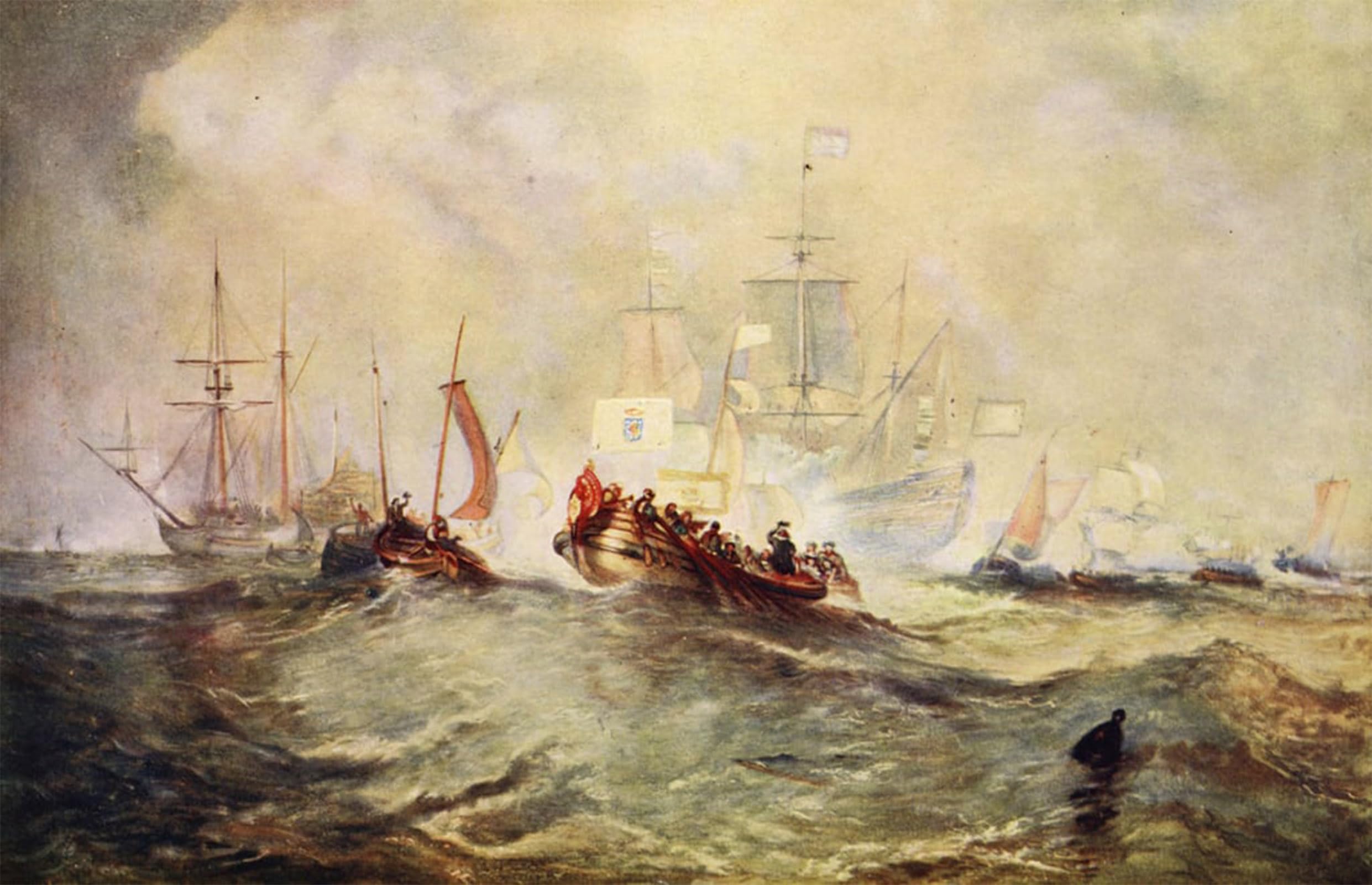 SERENDIPITP Vintage Picture Print on Canvas Wall Art Poster the Landing of William of Orange At Torbay by Mallord William Turner Artwork Print Poster for Wall Decor 60x90cm