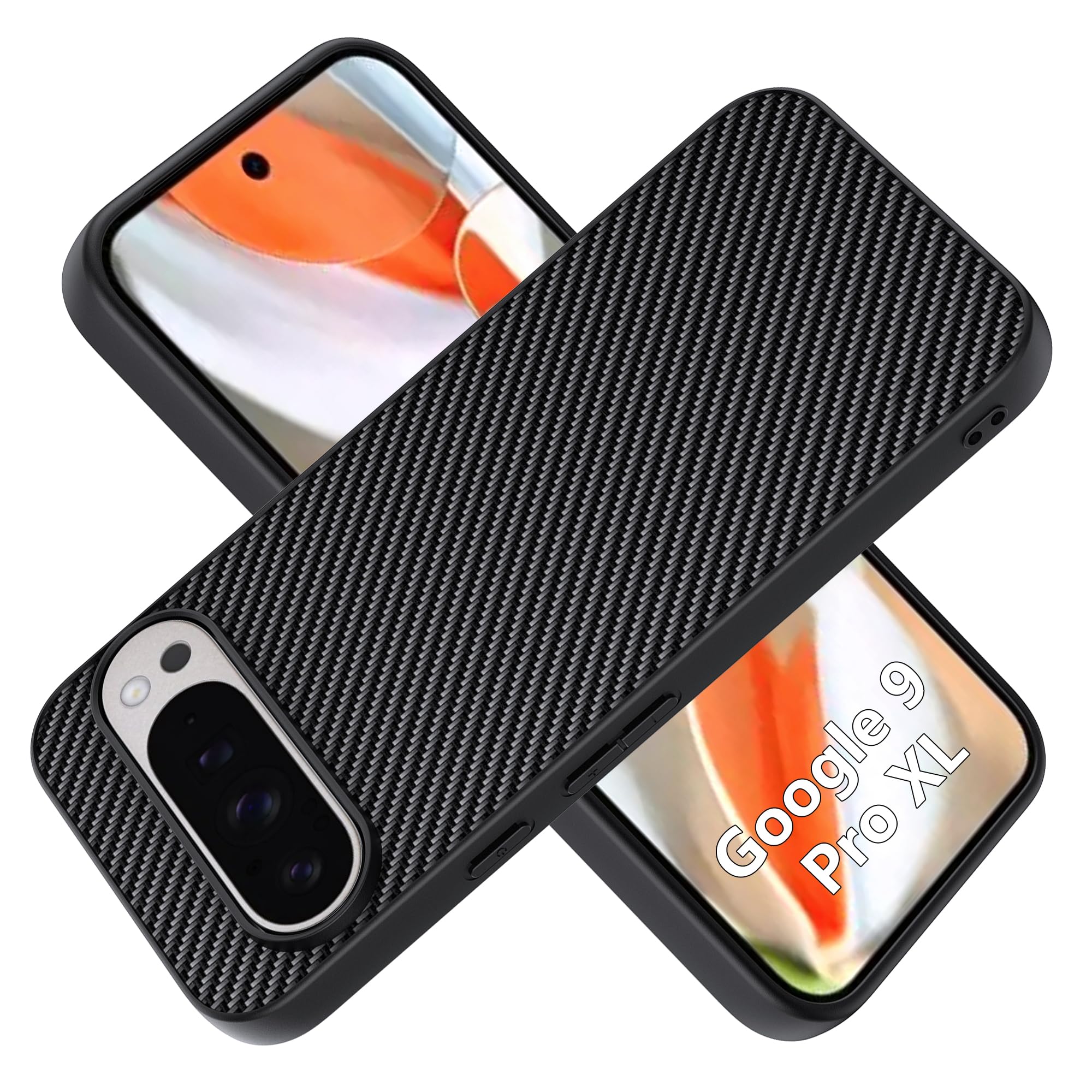 for Google Pixel 9 Pro XL Case,high qualit,PC Material Carbon Fiber,Scratch Resistant,FlexibleFull Protection,Anti-Skid-Black