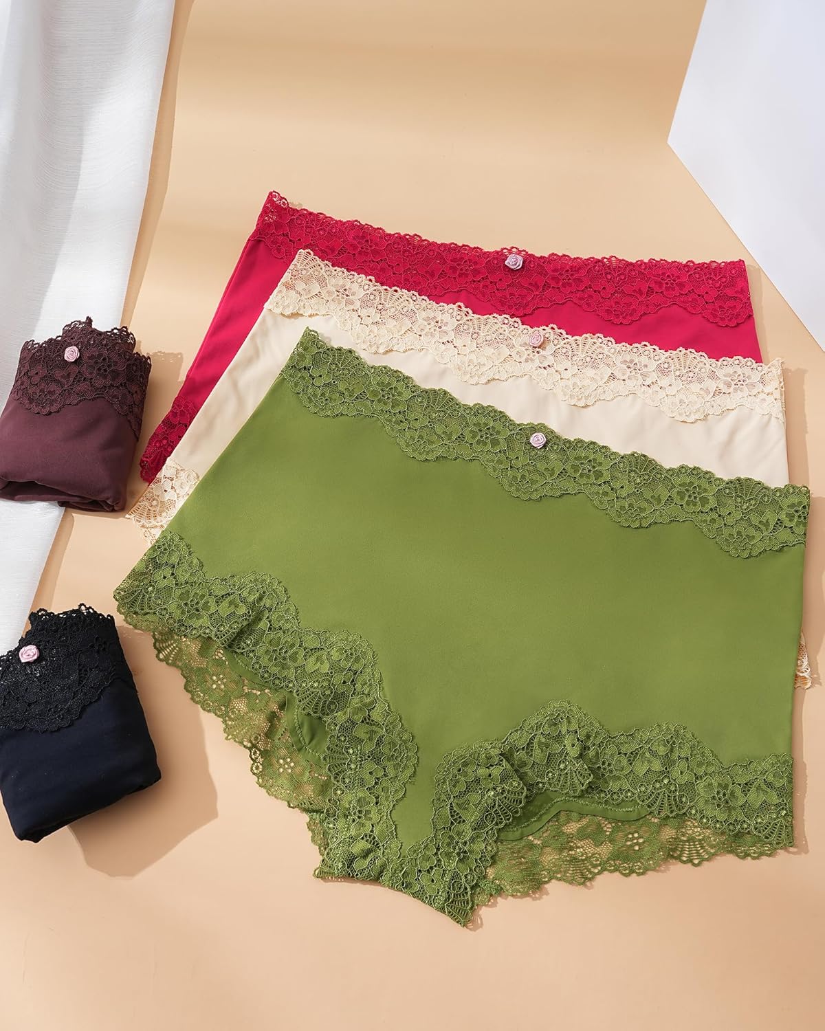 LEVAO Boy Shorts Underwear for Women Lace Full Covreage Boxer Briefs Pantie 5 Pack S-XL - Image 3