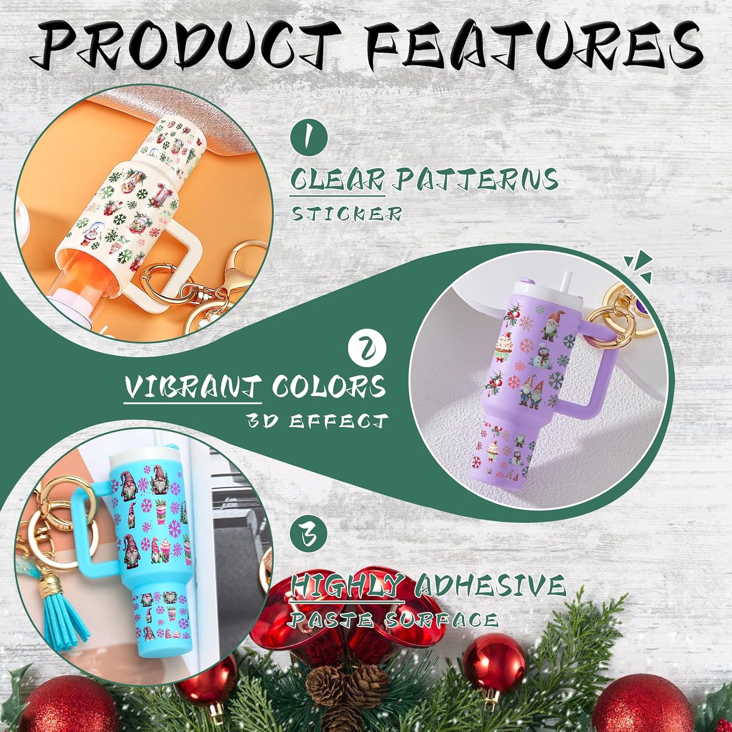 UV DTF Keychain Wraps 16Pcs Christmas Animal UV DTF Stickers image 4