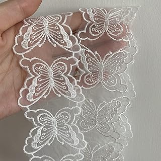 Butterfly Embroidered Lace Trim Ribbon Organza Butterfly Lace Fabric Trim, Handmade DIY Sewing Supplies Craft for Dress De...