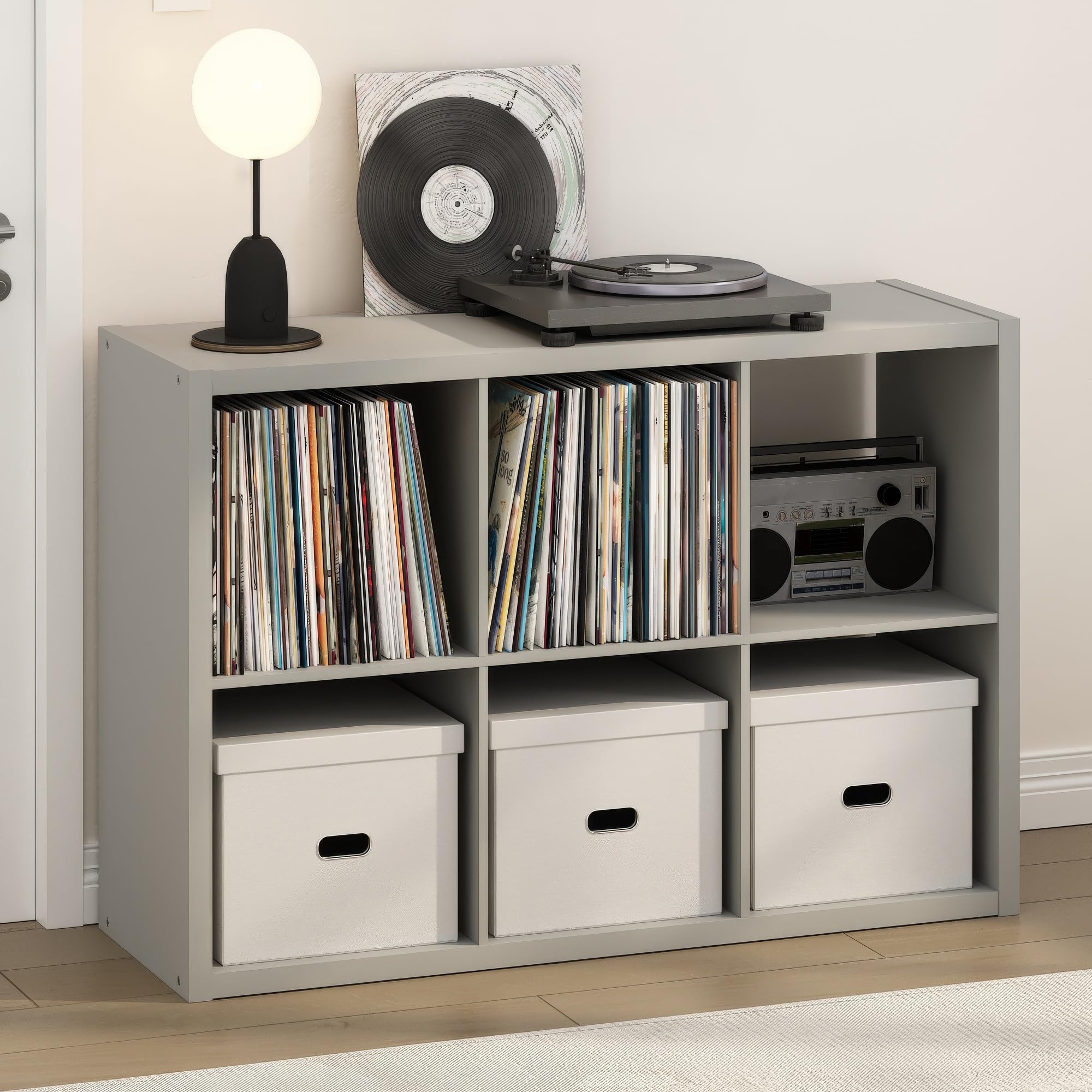 Furinno Cubicle Tocadiscos con Compartimento 6 Cubos 1,2 cm Estante Abierto para CD DVD BLU-Ray Sala de Estar Oficina Blanco