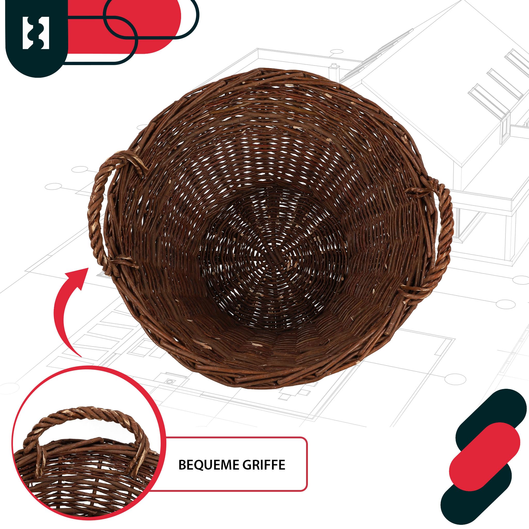 KOTARBAU® Panier en osier avec anses universel pour le rangement et les fleurs Ø 60 cm