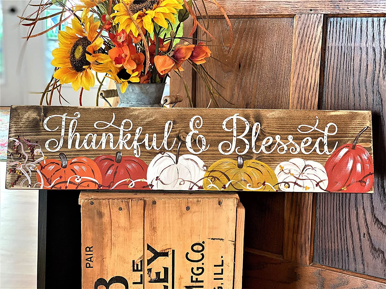 JinGoo Autumn Wooden Sign. Farmhouse Autumn Logo. Pumpkin Tin signSign. Inspirational Logo. Thanks and Blessings. Wooden Signs with Sayings 16x4 Wooden Signs with Quotes, Tin signColor