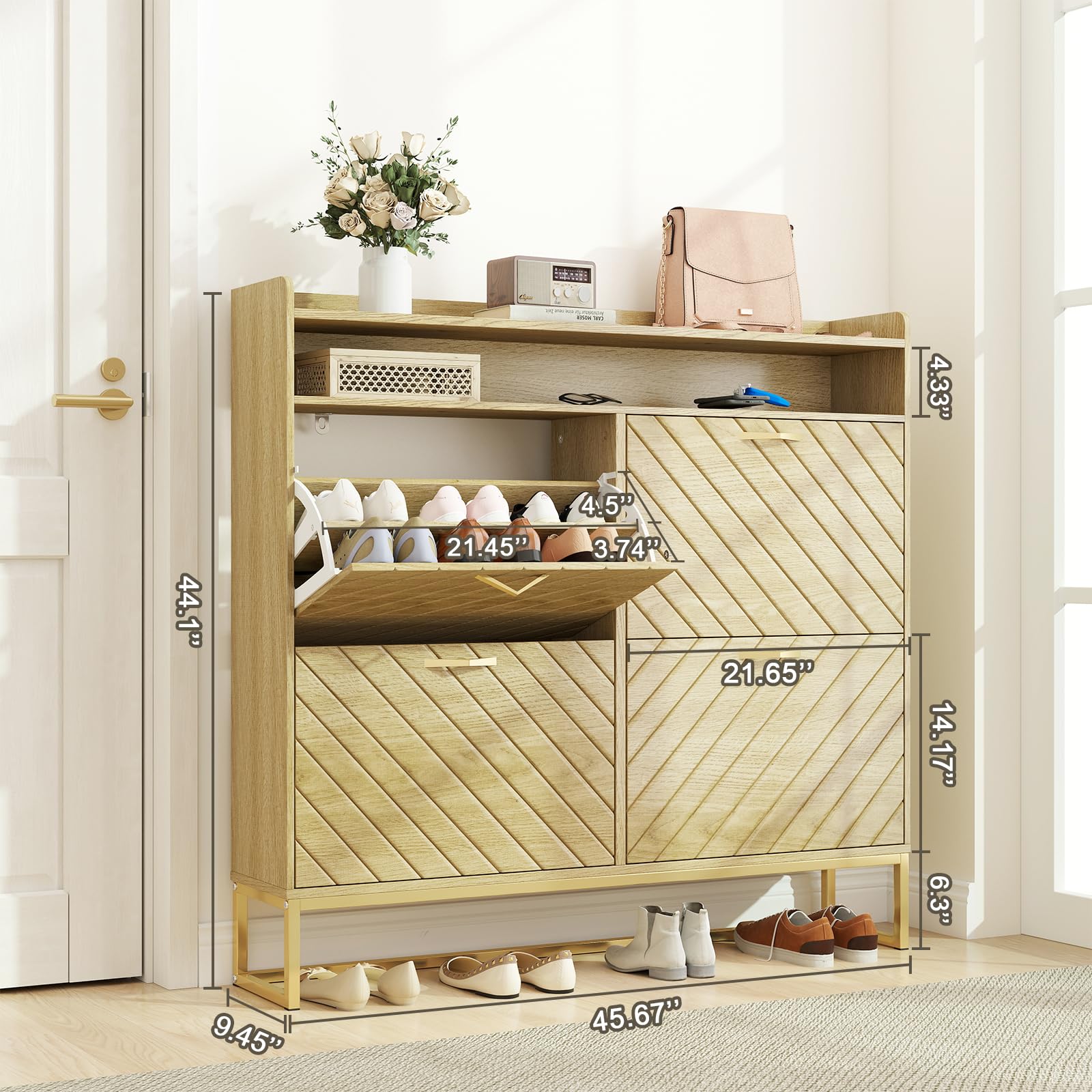 Walnut Shoe Cabinet Oubayajia Shoe Cabinet Storage, Modern Fluted