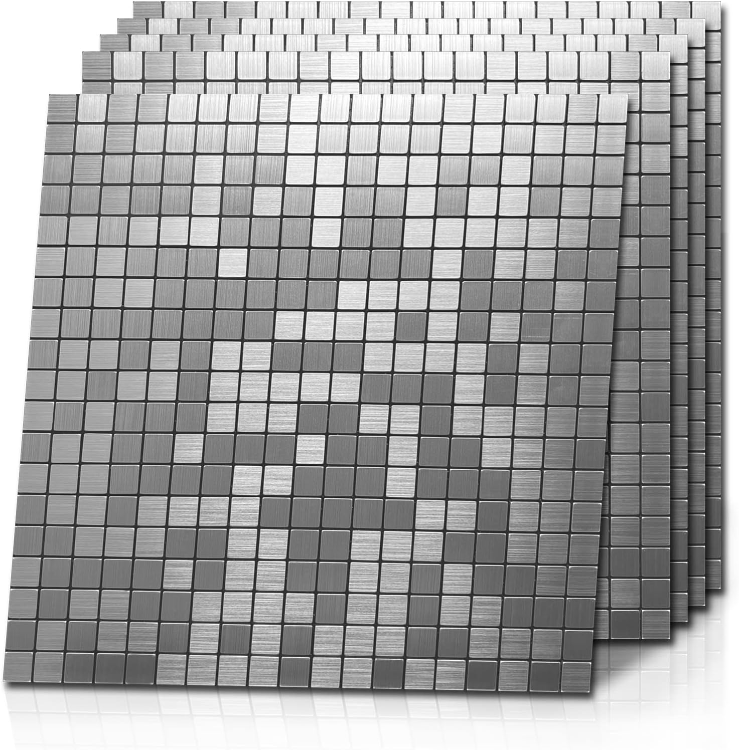 Yooker Peel and Stick Backsplash Tile Brushed Aluminum Surface Metal Mosaic Sticker for Kitchen Wall (5 Sheets, Brushed Silver)