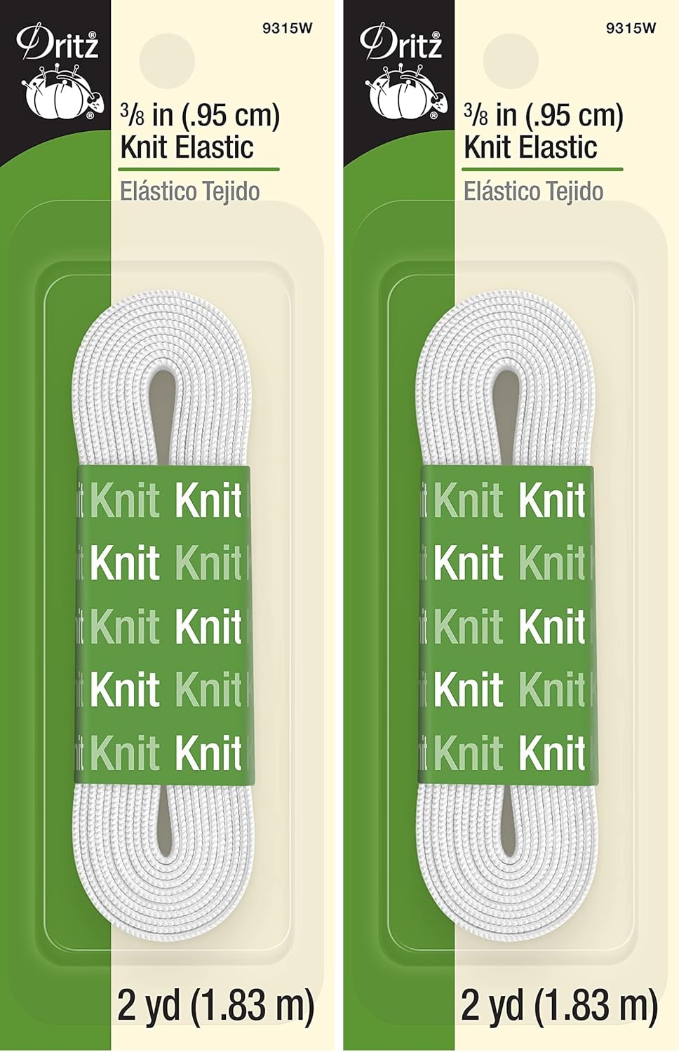 Dritz 9315W Knit Elastic, White, 3/8-Inch by 2-Yard