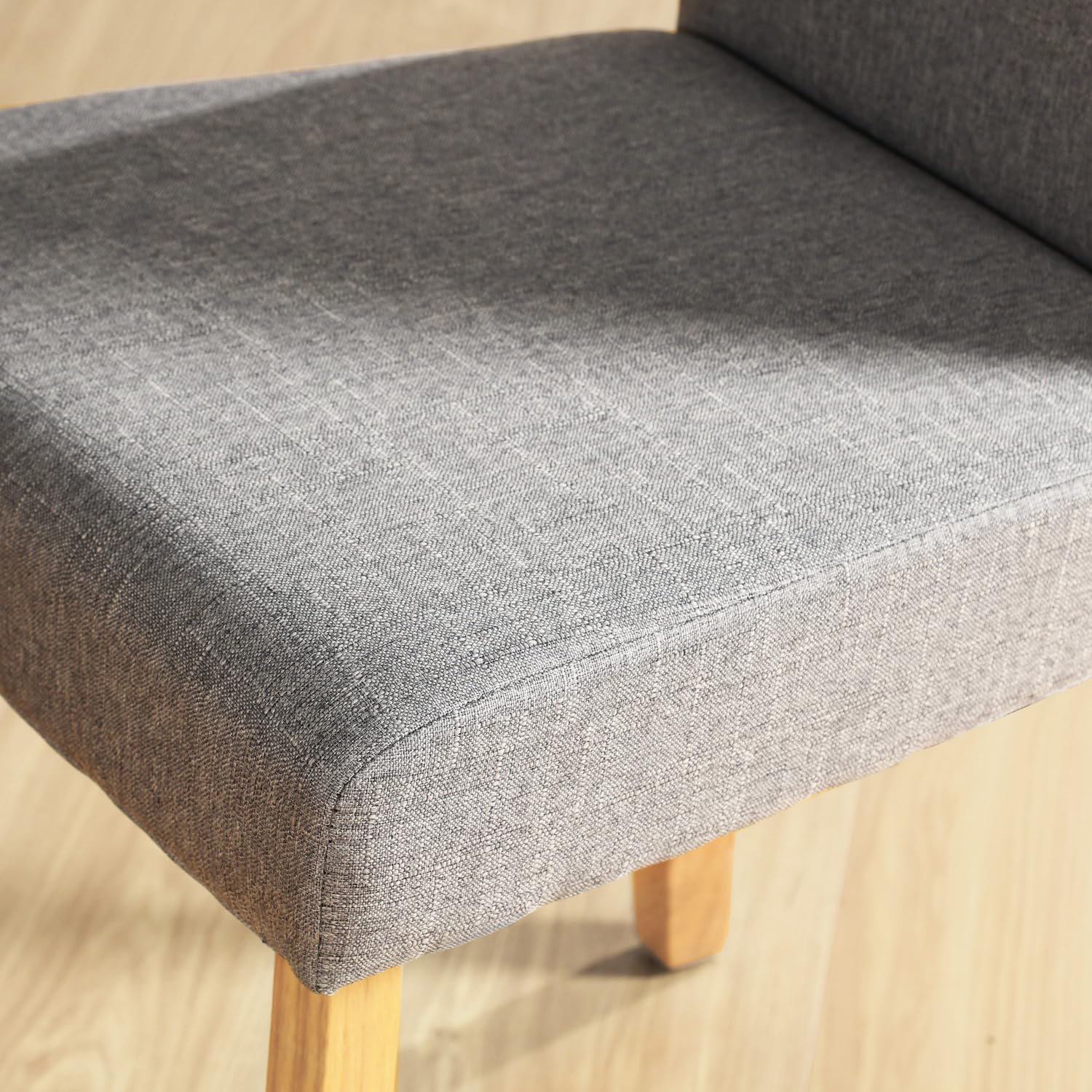 EGGREE Sedie da Pranzo Set di 2 Grigie Tessuto Lino Sedie Imbottite con Seduta e Schienale Spessi, Gambe in Legno di Gomma Resistenti, 43 × 46,5 × 92 cm, Design Moderno per Cucina e Sala da Pranzo