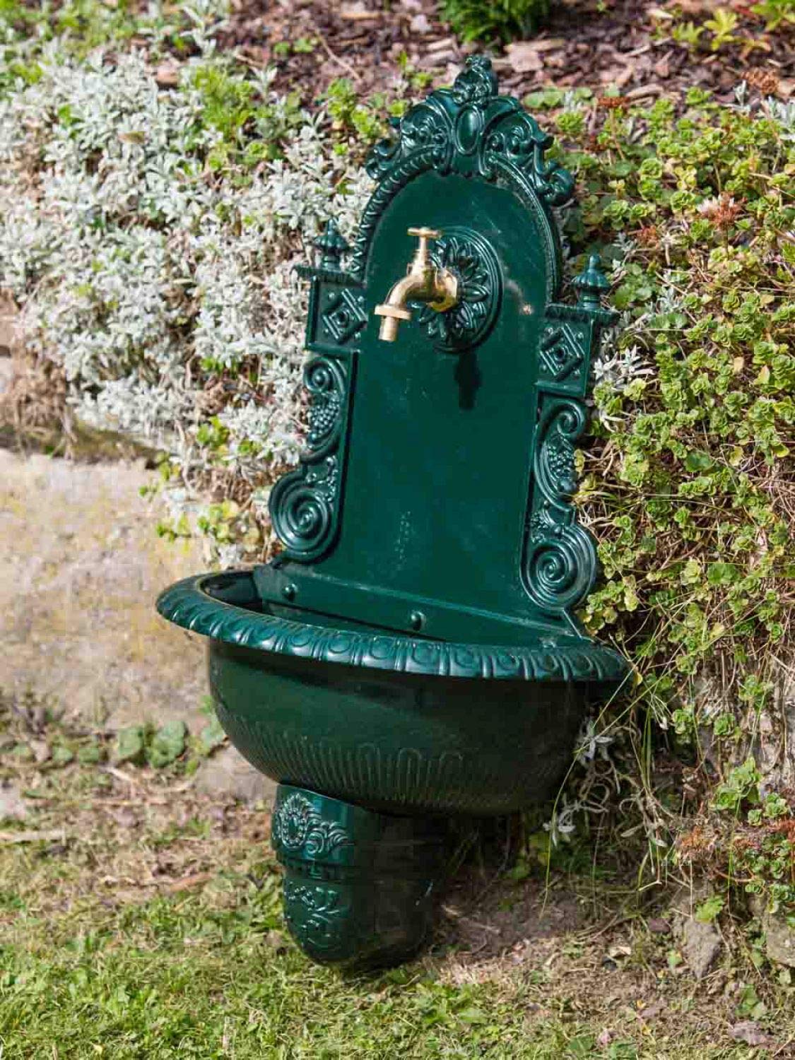 aubaho Waschbecken Wandbrunnen Wein Garten Alu grün Antik-Stil Brunnen Waschplatz Bad