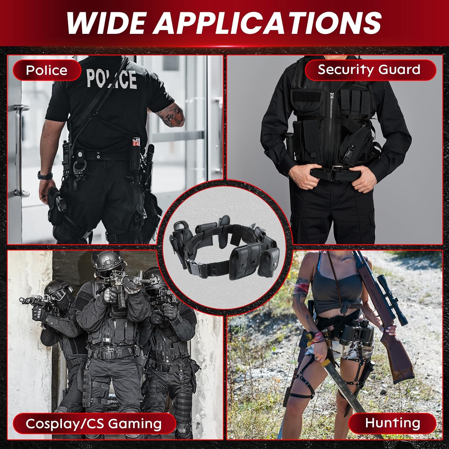 10 in 1 Duty Belt Law Enforcement Modular Equipment System Security Tactical Duty Utility Belt Pouches Black - Image 6