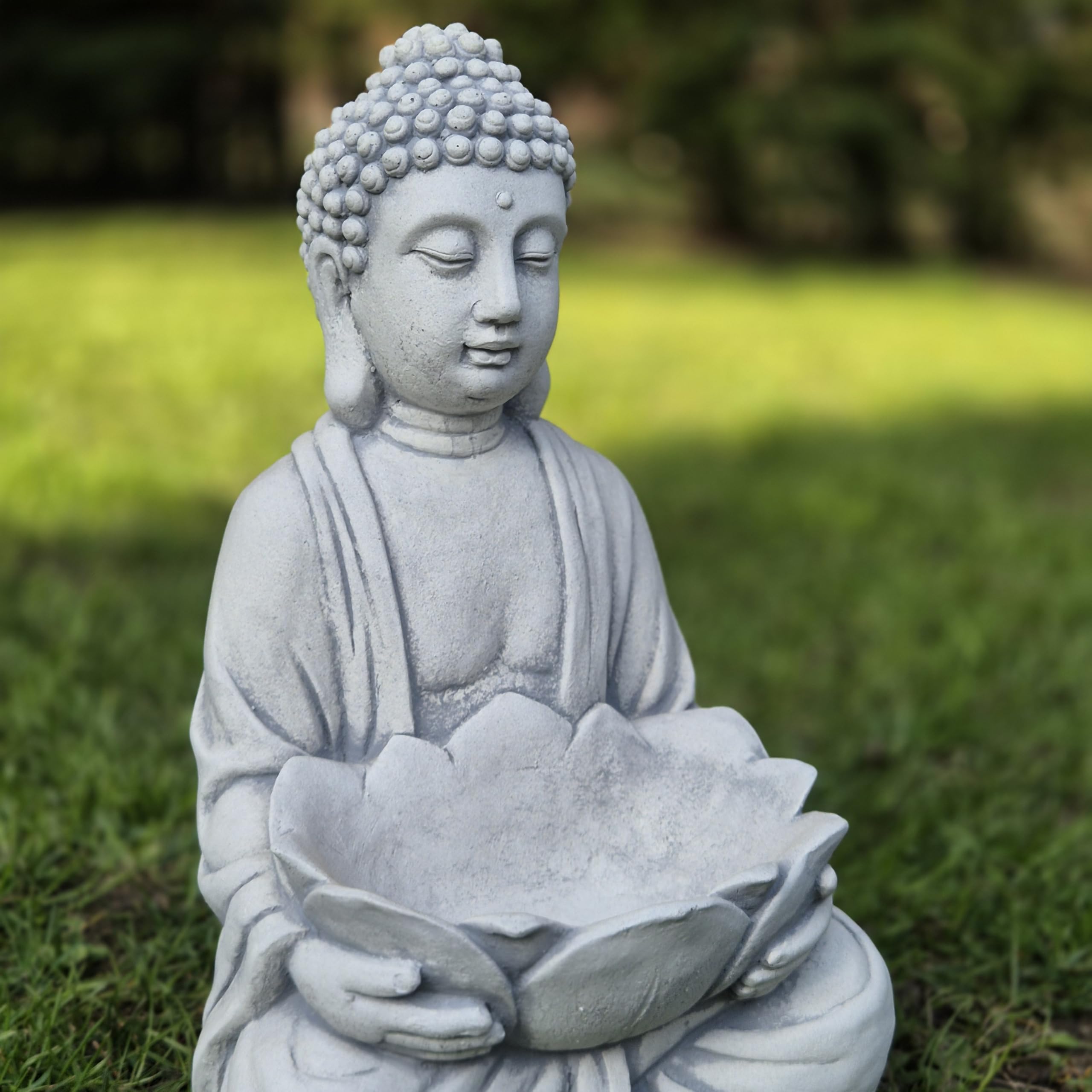 FABRIQ Buddha con Vaso da Fiori 30 cm – 6 kg in Ghisa – Resistente alle Intemperie – Scultura da Giardino Zen