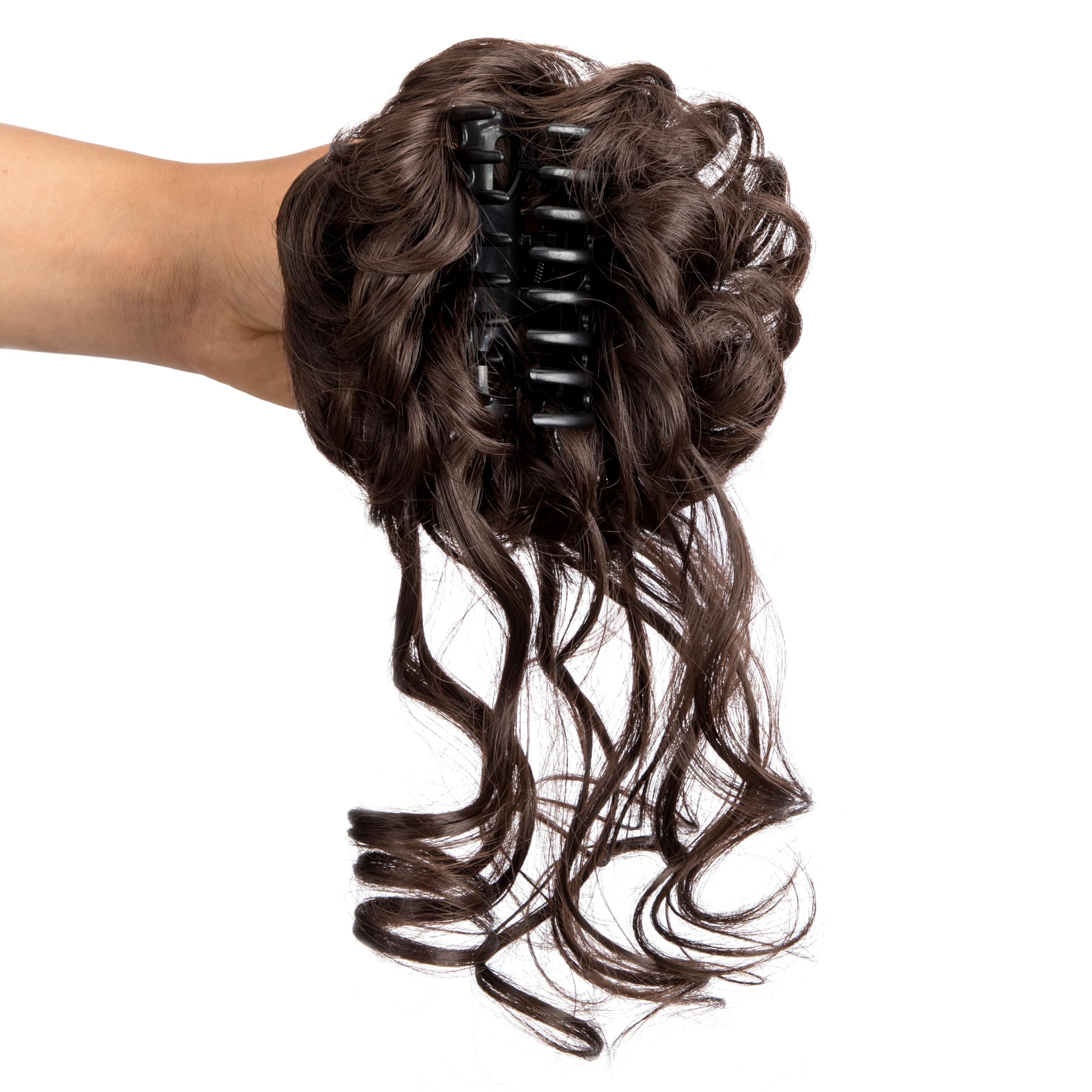 Claw Clip Messy Bun Hair Piece Tousled Updo Hair Buns Extension Elastic Hair Band Hair Pieces Curly Scrunchie For Women (Dark Brown) - Image 4