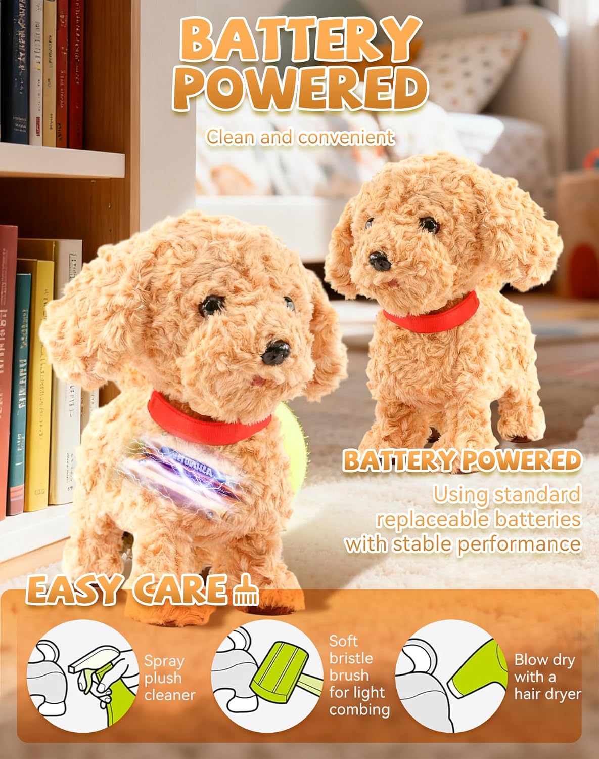 Robot Dog, with Touch Sensing, Voice Mimic, Lifelike Sounds, Tongue & Licking Motion, Leash Remote, Soft Fur – Battery Powered Dogs