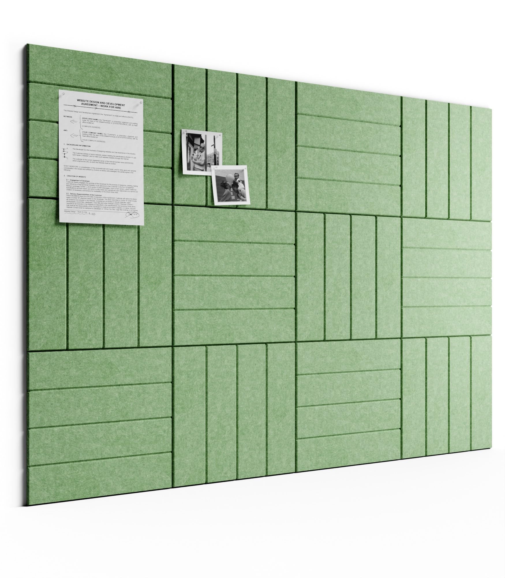 Bumusty Large Cork Board Alternative-48 x 36" Felt Bulletin Board Tiles, with 30 Pushpins, 70 Adhesive Tabs, 12-Pack Slat Wall Paneling, Cork Boards for Office Push Pin Board Felt Board-Moss Green — image 1