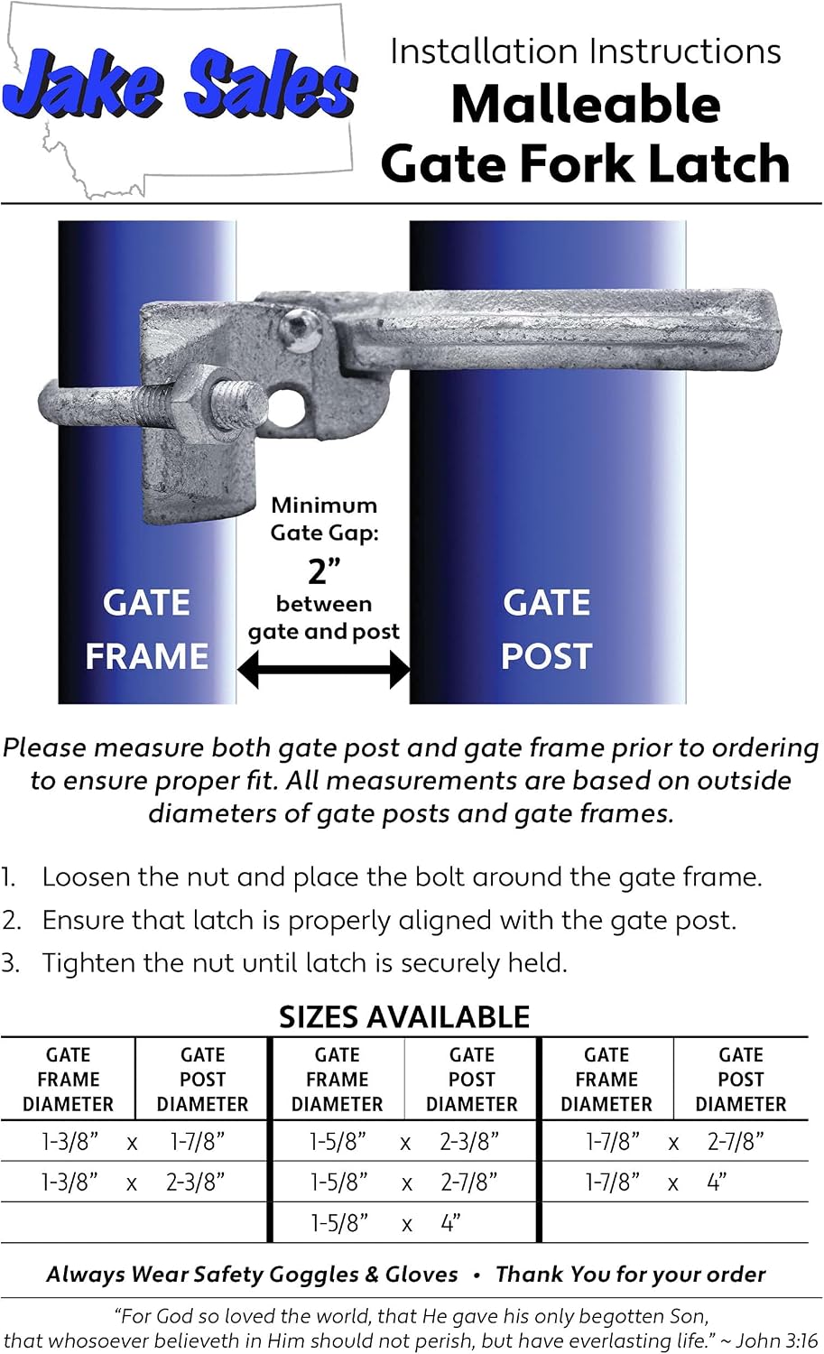 1-5/8" x 2-3/8" (2-1/2") Chain Link Fence Gate Fork Latch - Commercial Heavy Duty - Malleable - Galvanized Gate Latch with Hole for Padlock