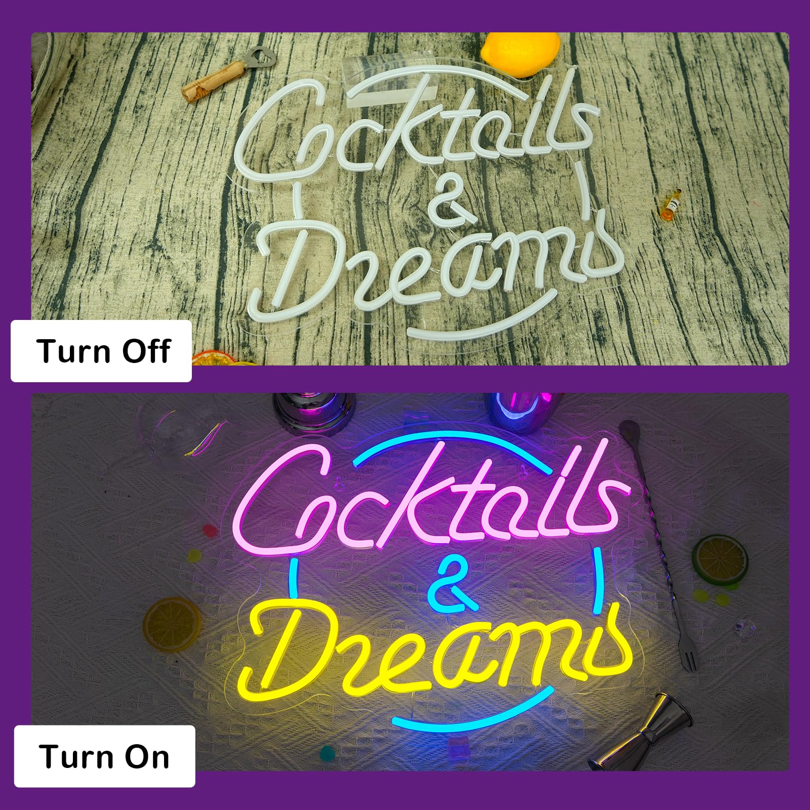 Wanxing Cocktail & Dream Insegne al neon Rosa Blu Luce al neon per la decorazione della parete Segno USB per camera da letto Casa Bar Studio Beer Club Vetrina Hotel Matrimonio Compleanno