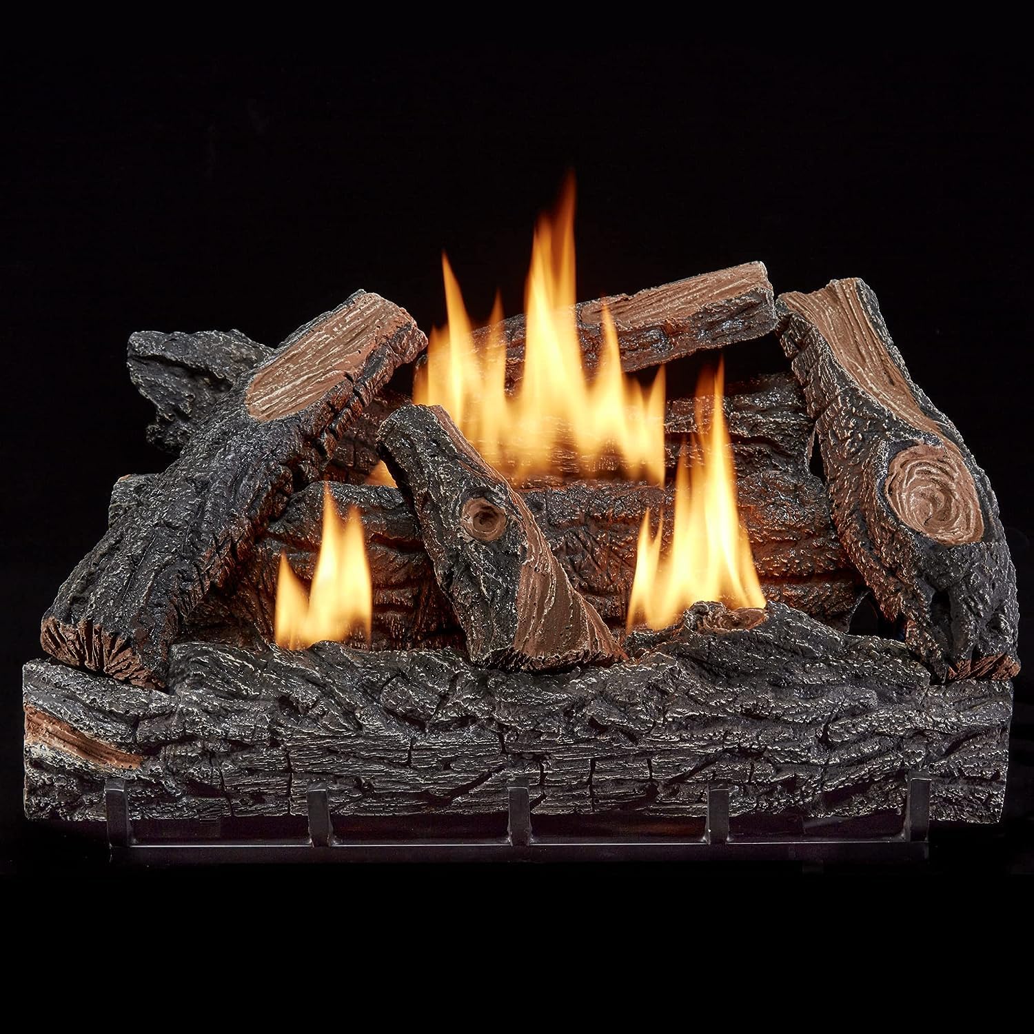 VFL24T Dual Fuel Ventless Fireplace Logs Set with Thermostat, Use with Natural Gas or Liquid Propane, 32000 BTU, Heats up to 1100 Sq. Ft, Brown, 24 Inches, Brown