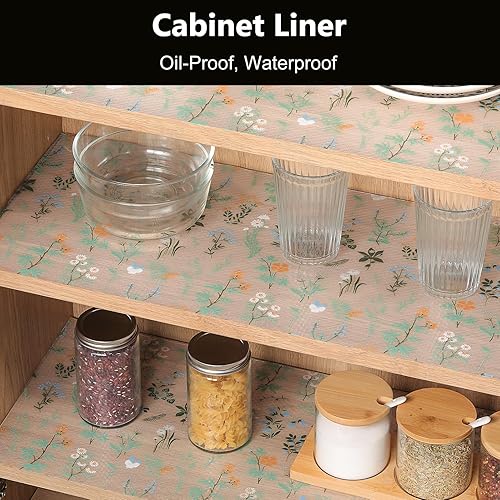Vista 11 de INNOLITES Kitchen Cabinet Shelf Liner Non-Adhesive Refrigerator & Drawer Liner Waterproof, Oil-Proof EVA with Floral Pattern Easy to Cut &