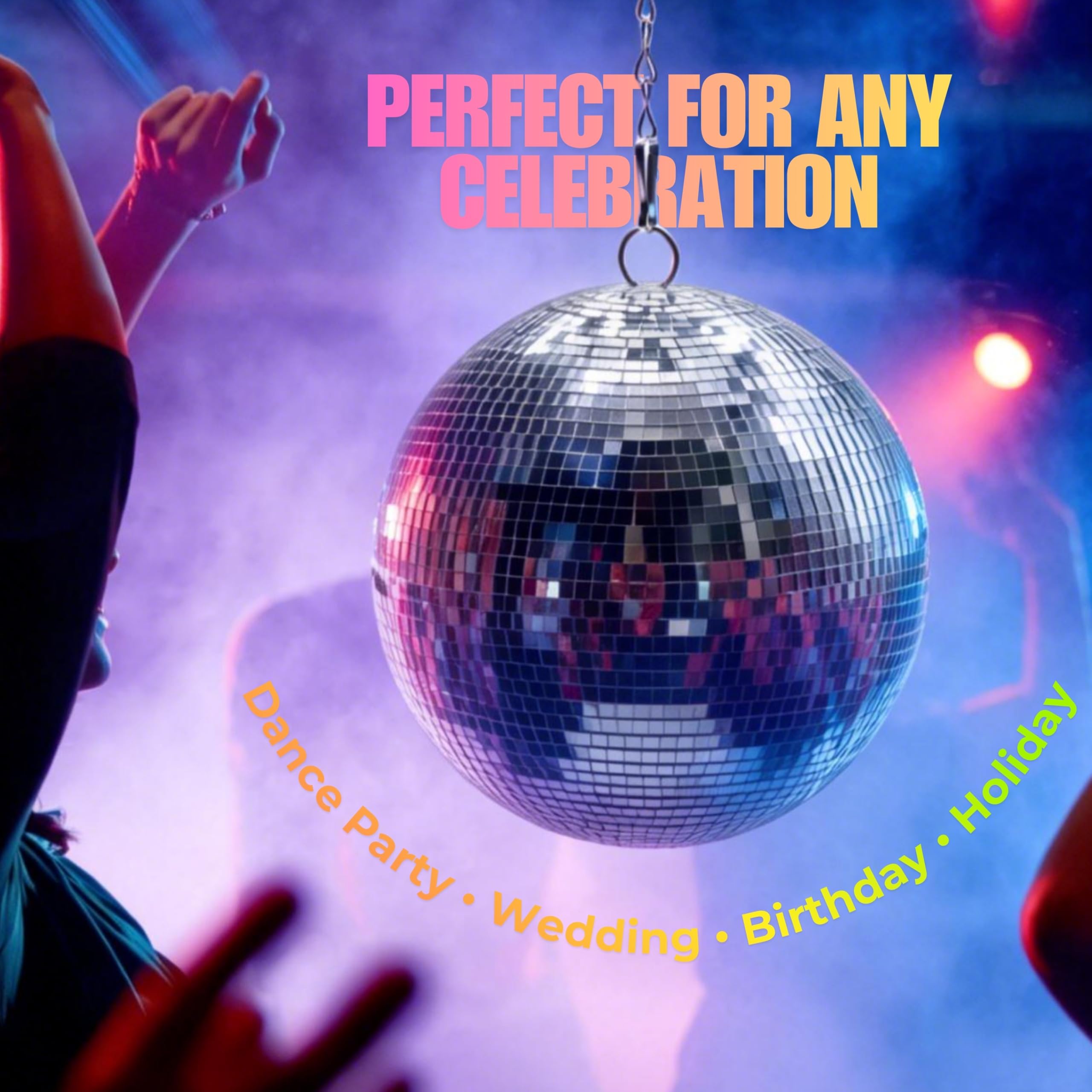 Boule disco à suspendre de 20,3 cm – Sphère réfléchissante pour mariage, anniversaire, vacances et piste de danse – Ornement à suspendre étincelant avec chaîne en métal de 50,8 cm pour événements et
