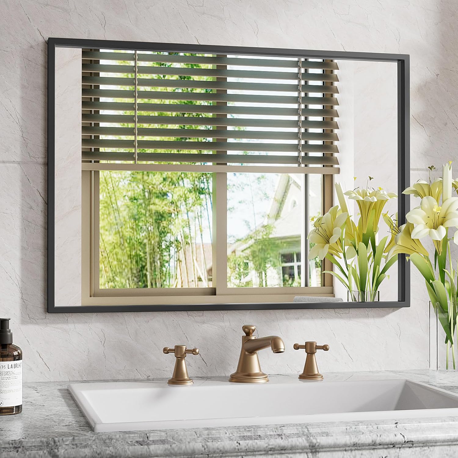 Protylctaster Black Mirror for Bathroom,Rectangle Mirror