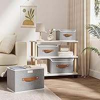 Vista 4 de OUTBROS Cajas de almacenamiento, contenedores de almacenamiento plegables con tapas, cestas de almacenamiento de tela de algodón y lino con asa