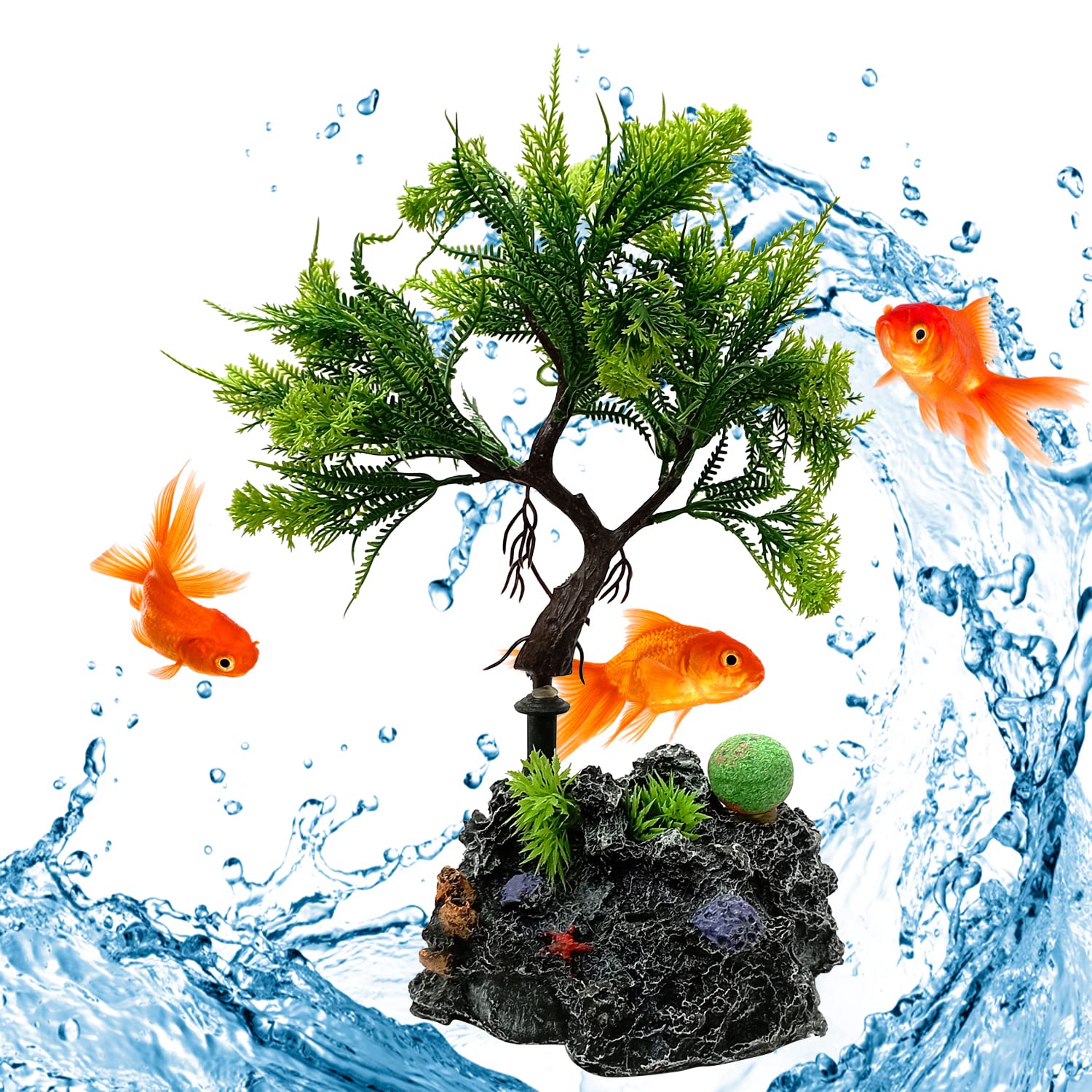 JAINSONS PET PRODUCTSLarge Aquarium Plants Artificial Plastic Fish Tank Plants Decoration Ornaments, Artificial Bonsai Tree Plant Safe for All Fish 14.5 Inches Tall