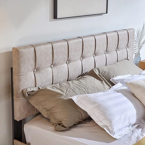 Miniatura 7 de Anwickhomk Base de cama de plataforma tapizada tamaño Queen con 4 cajones de almacenamiento y cabecera ajustable, base de colchón tapizada de