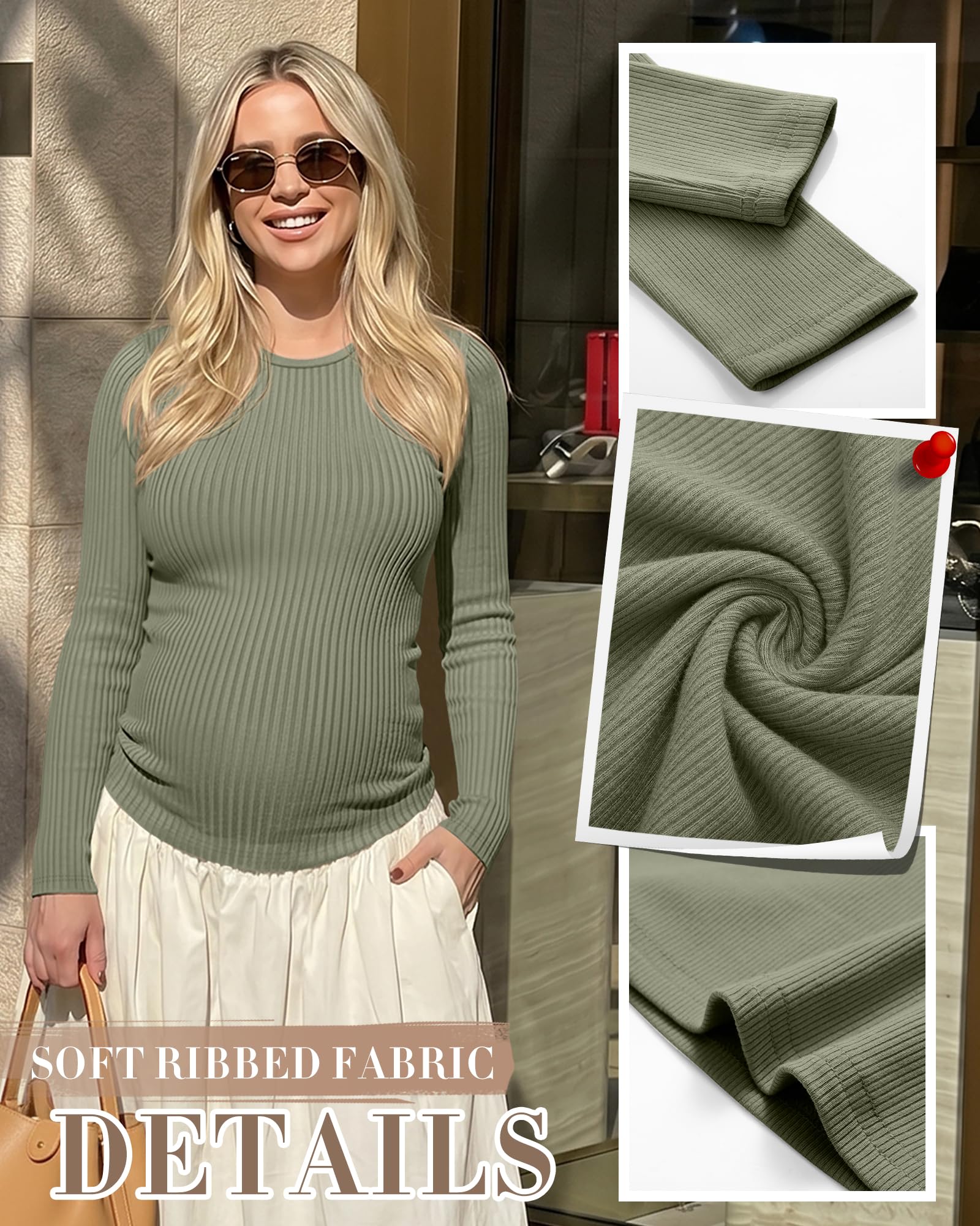 Xuniea Lot de 4 T Shirts Maternité Femme Maille Côtelée Manches Longues Col Rond Tunique Basique Décontractée