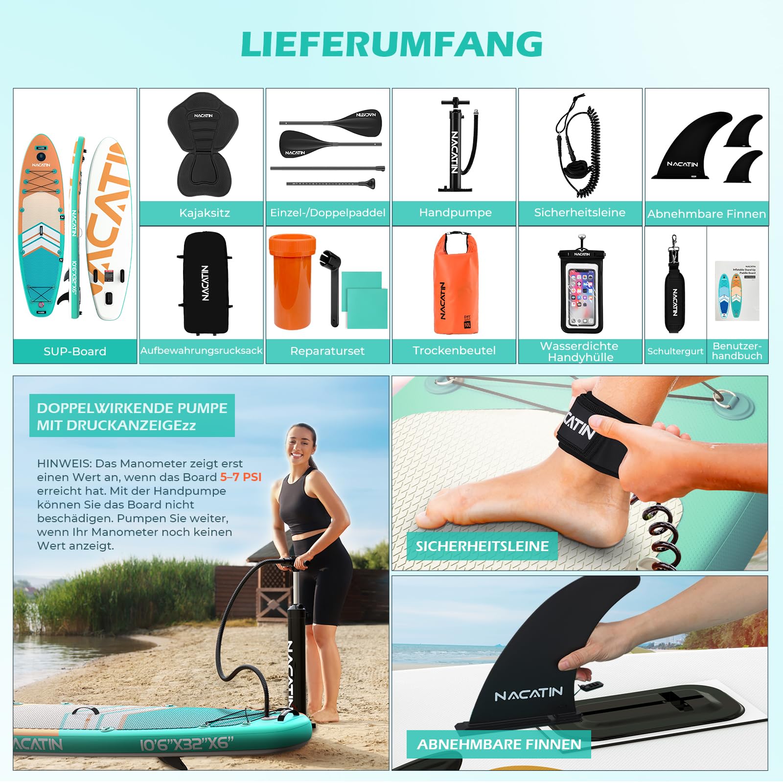 NACATIN 320cm (10ft 6in) aufblasbares SUP Board mit Sitz