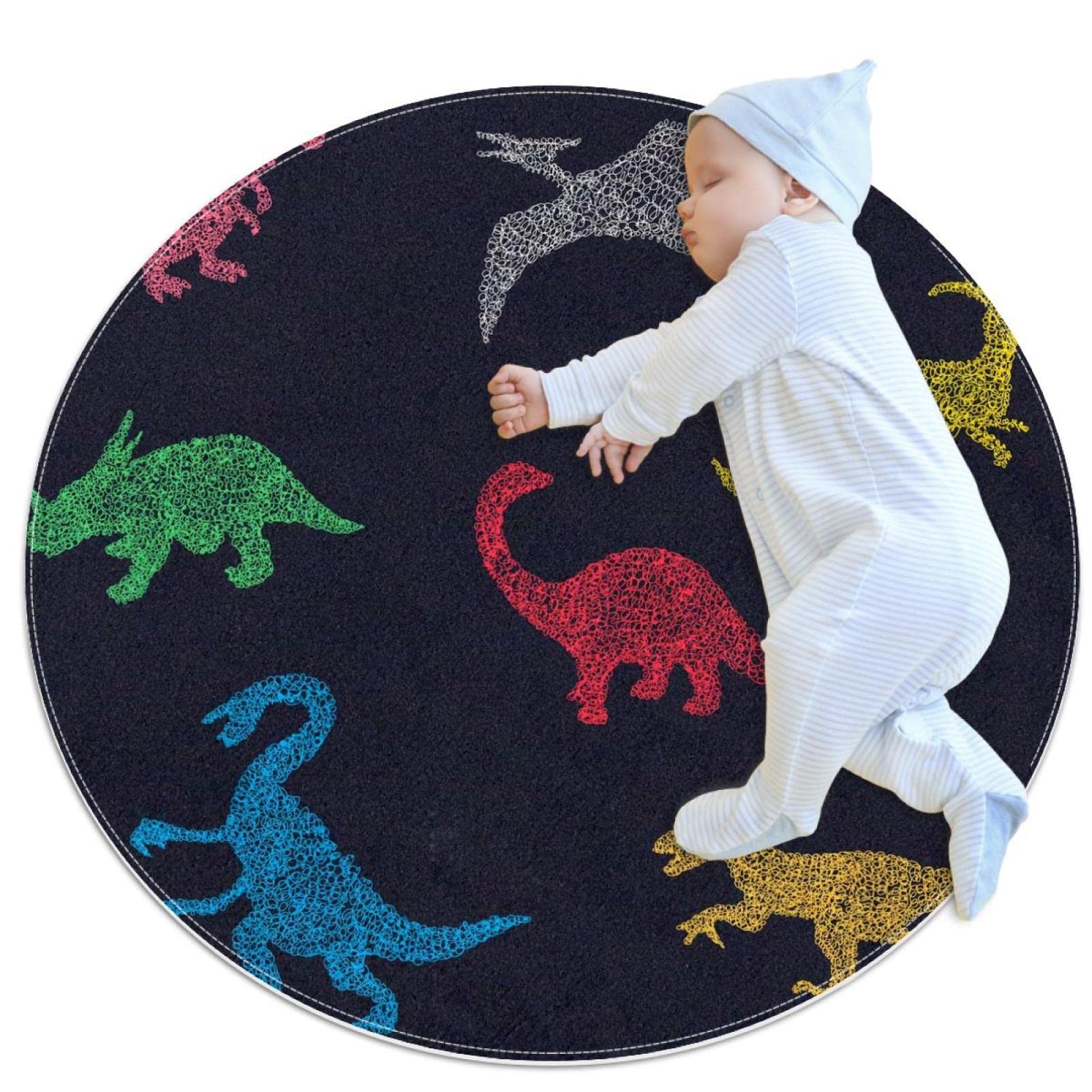 Tapis salle de bain dinosaure antidérapant rond 1m dessin animé chambre enfant
