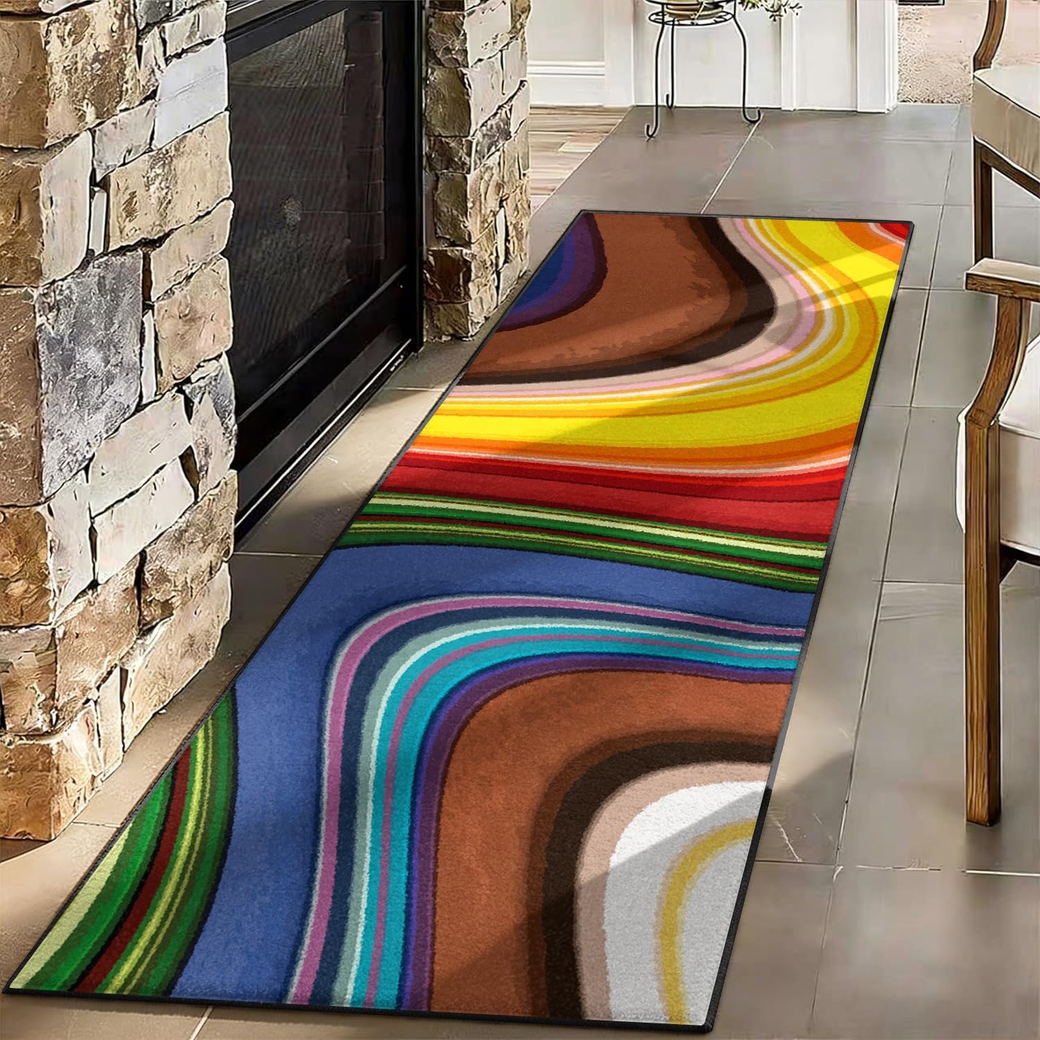 RICAUOU Abstract Swirl Runner Rug, 60x240cm 3D Optical Illusion Colorful Print Kitchen Mat, Soft, Fade-Resistant, and Easy-to-Clean Entryway Hallway Carpet, Non-Slip, Washable Throw Rugs for Offices