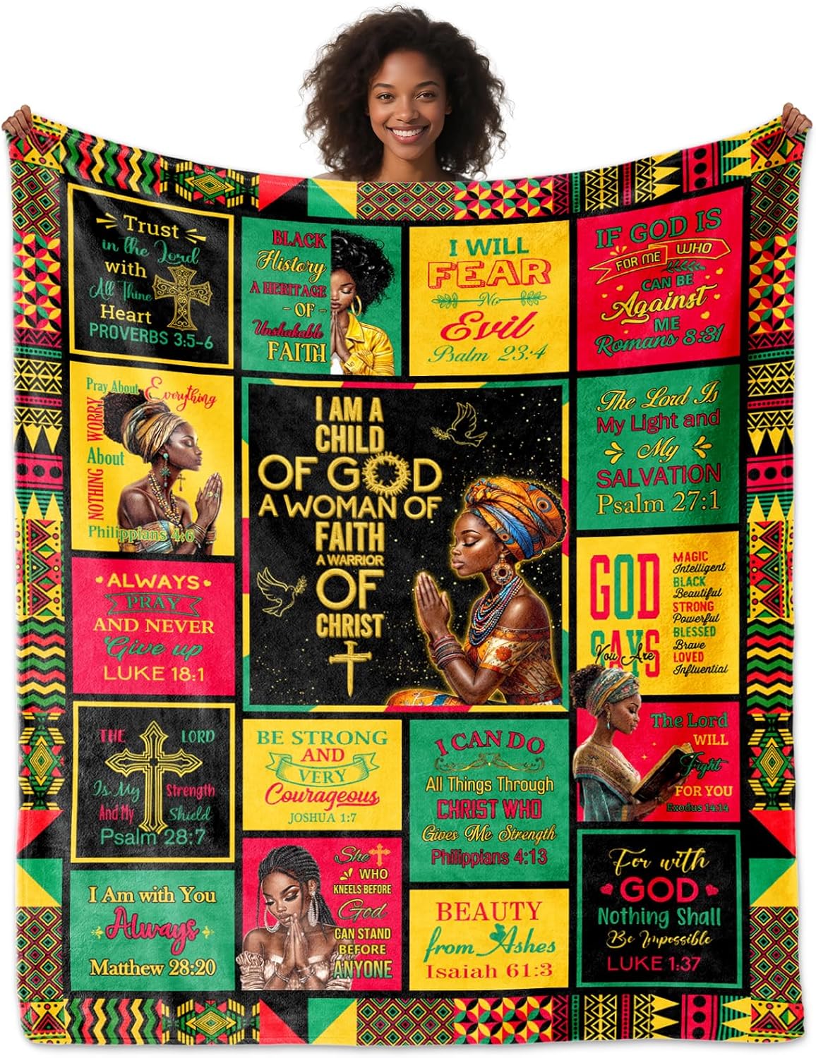 Christian Gifts for Women, African American Women Christian Blanket 60"x50", Spiritual Gifts, Inspirational Bible Verse Prayer Quilt, Religious Gift Ideas for Birthday Mothers Day Christmas
