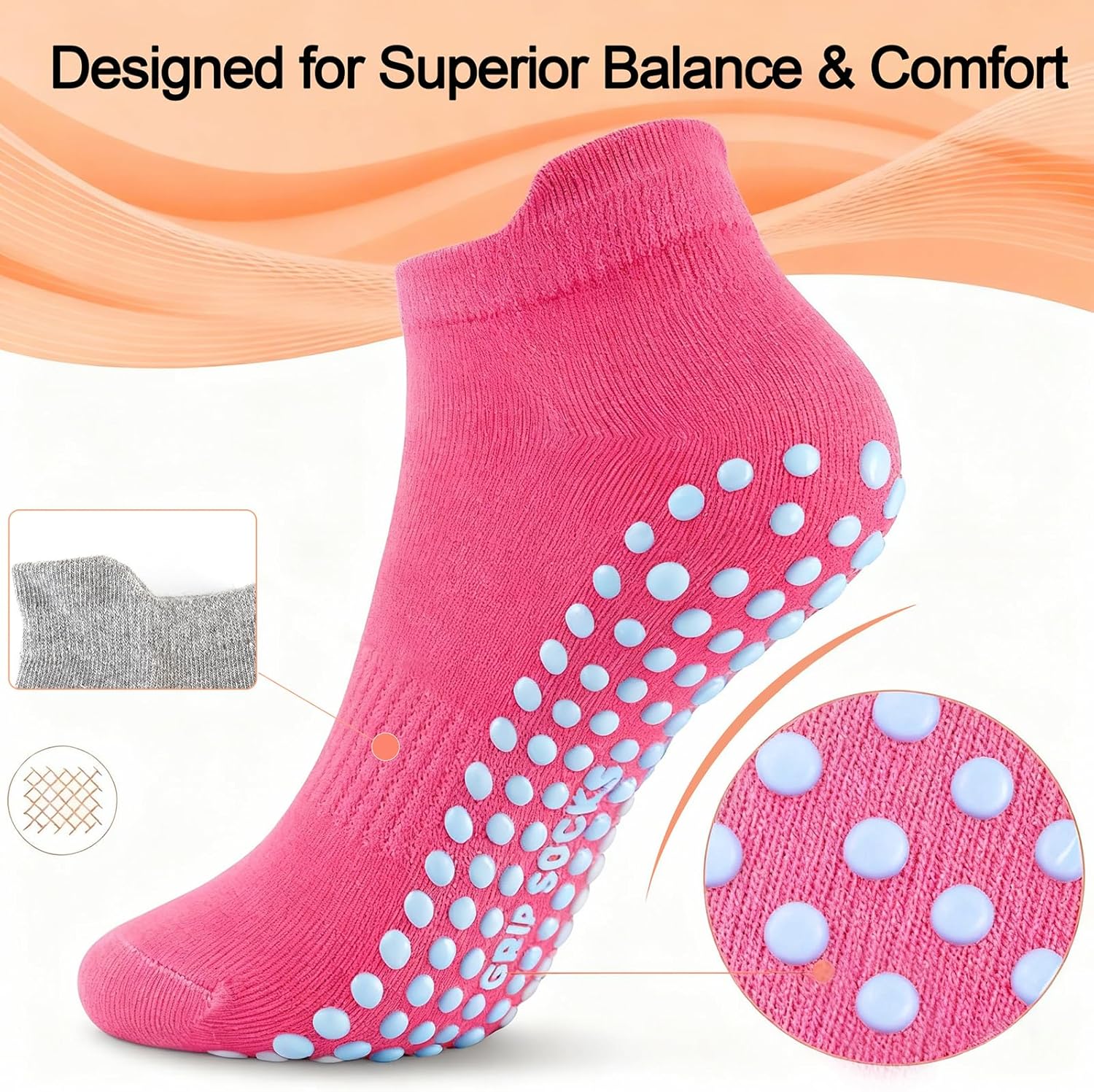 5 Pairs Women’s Pilates Grip Socks, Yoga Crew Grippy Non Slip Socks for Barre, Ballet, Dance & Hospital - Image 4