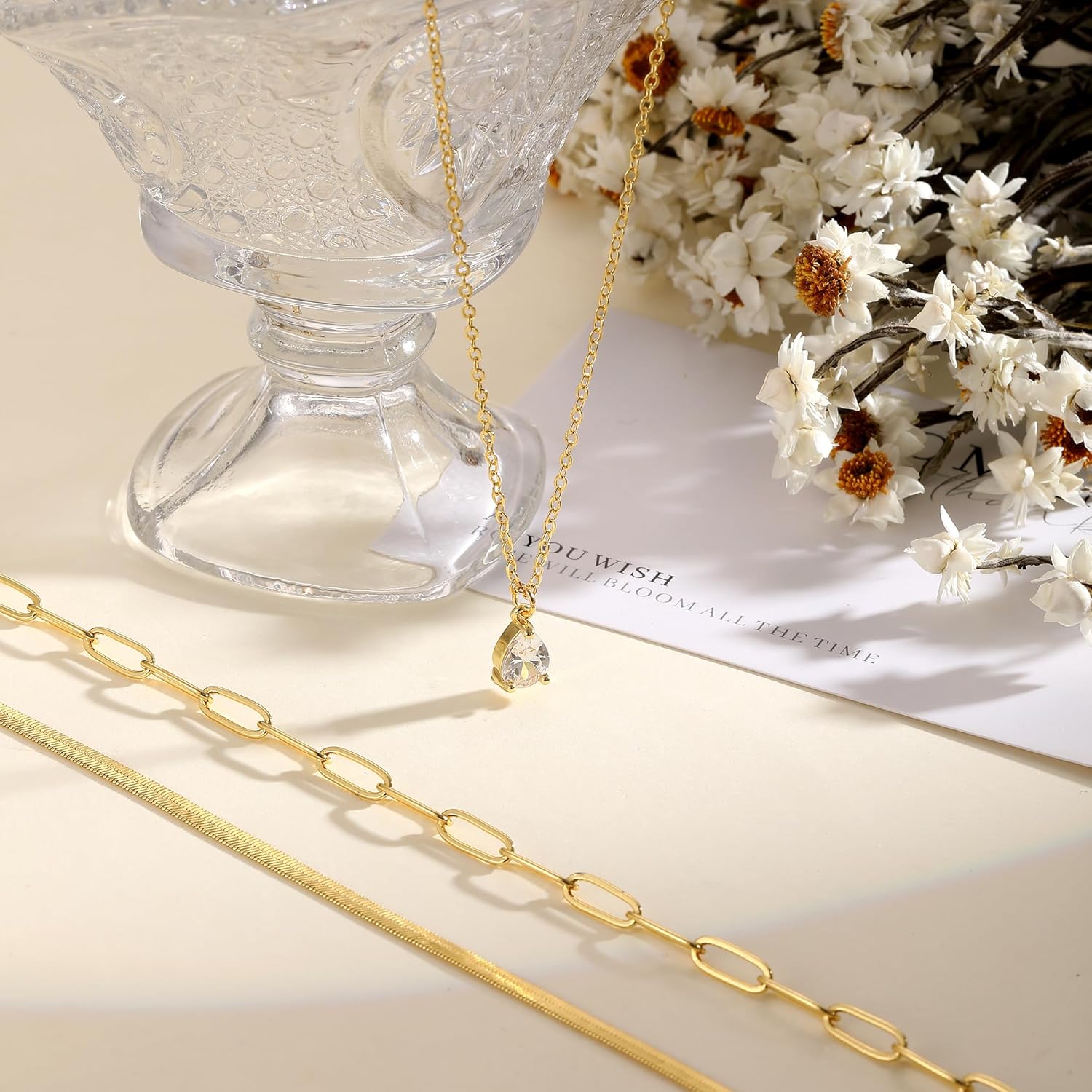 BERISO 14K Gold Plated Layered Necklace for Women, 3 Layer Dainty Gold Necklace with Minimalist Pendant, Elegant Everyday Gold Jewelry Gift - Image 6