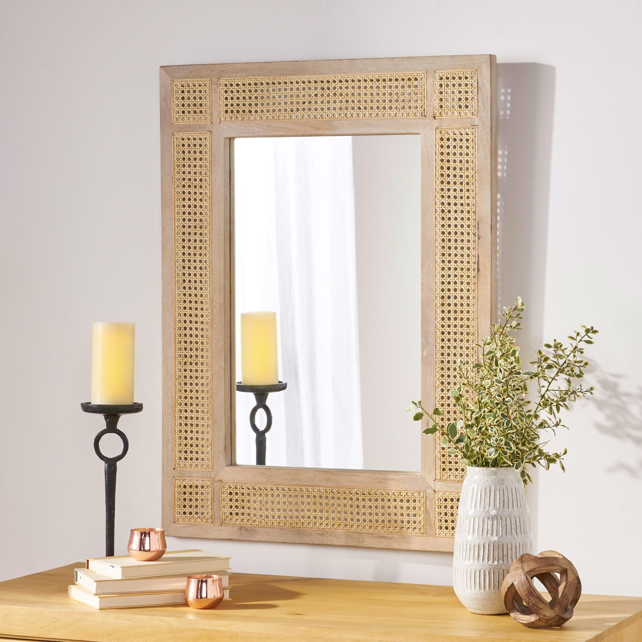 GOWE Mango Wood/MDF/Cane Fitted Mirror